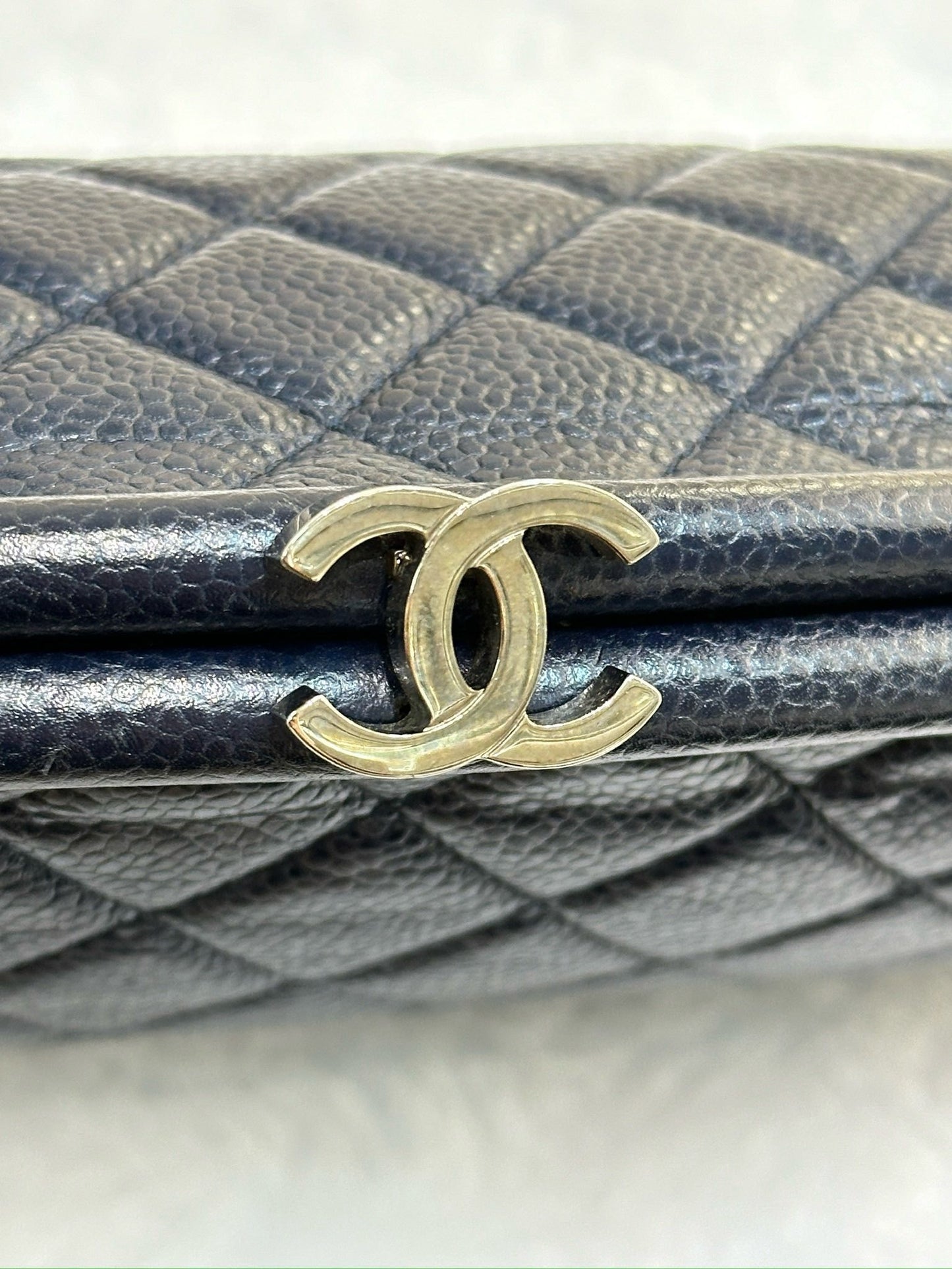 Chanel Quilted Caviar Timeless Clutch Bag Navy Blue SHW