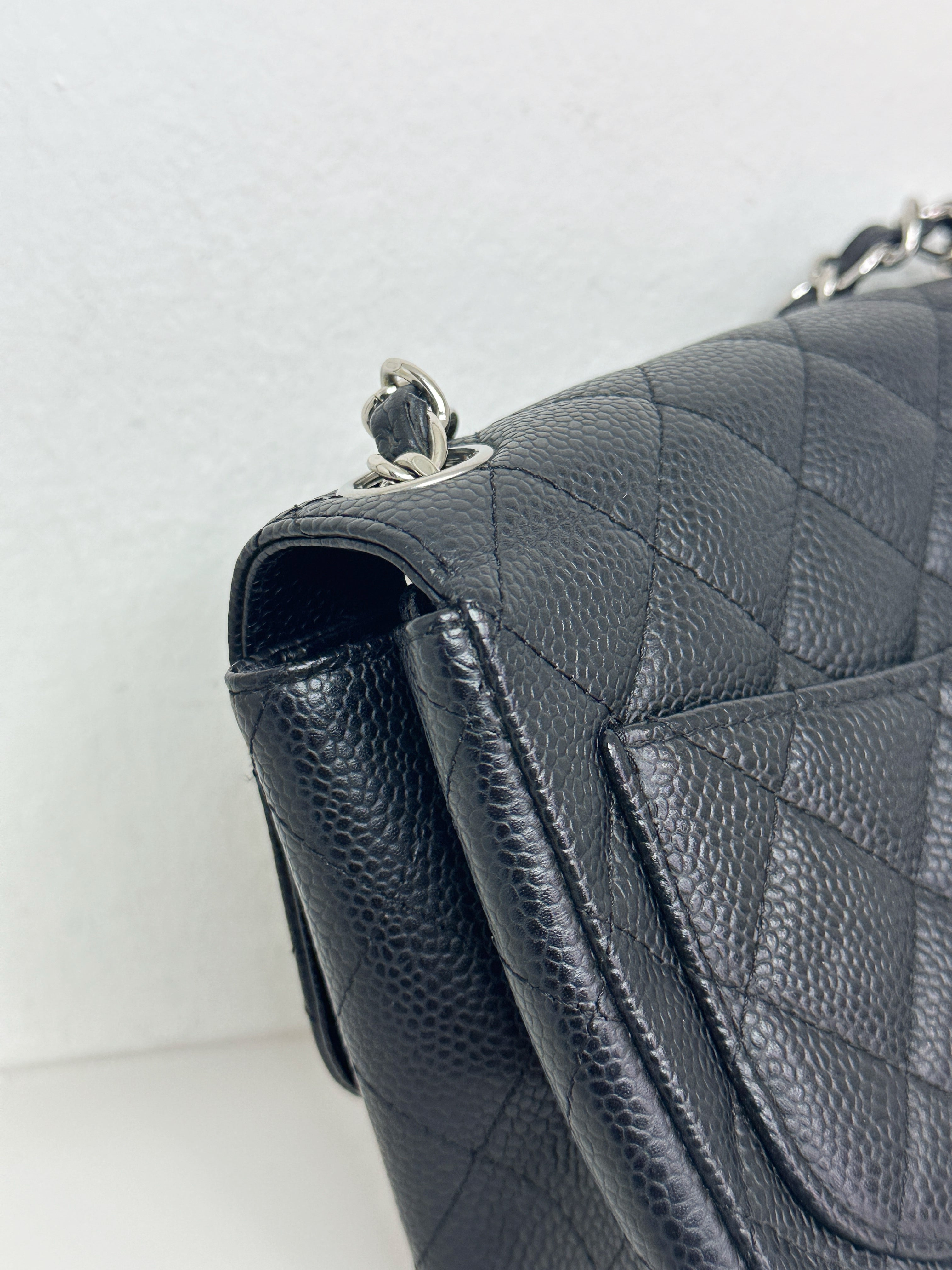 Chanel Mini Square Classic Quilted Caviar Single Flap Bag Black SHW 1184 holo card