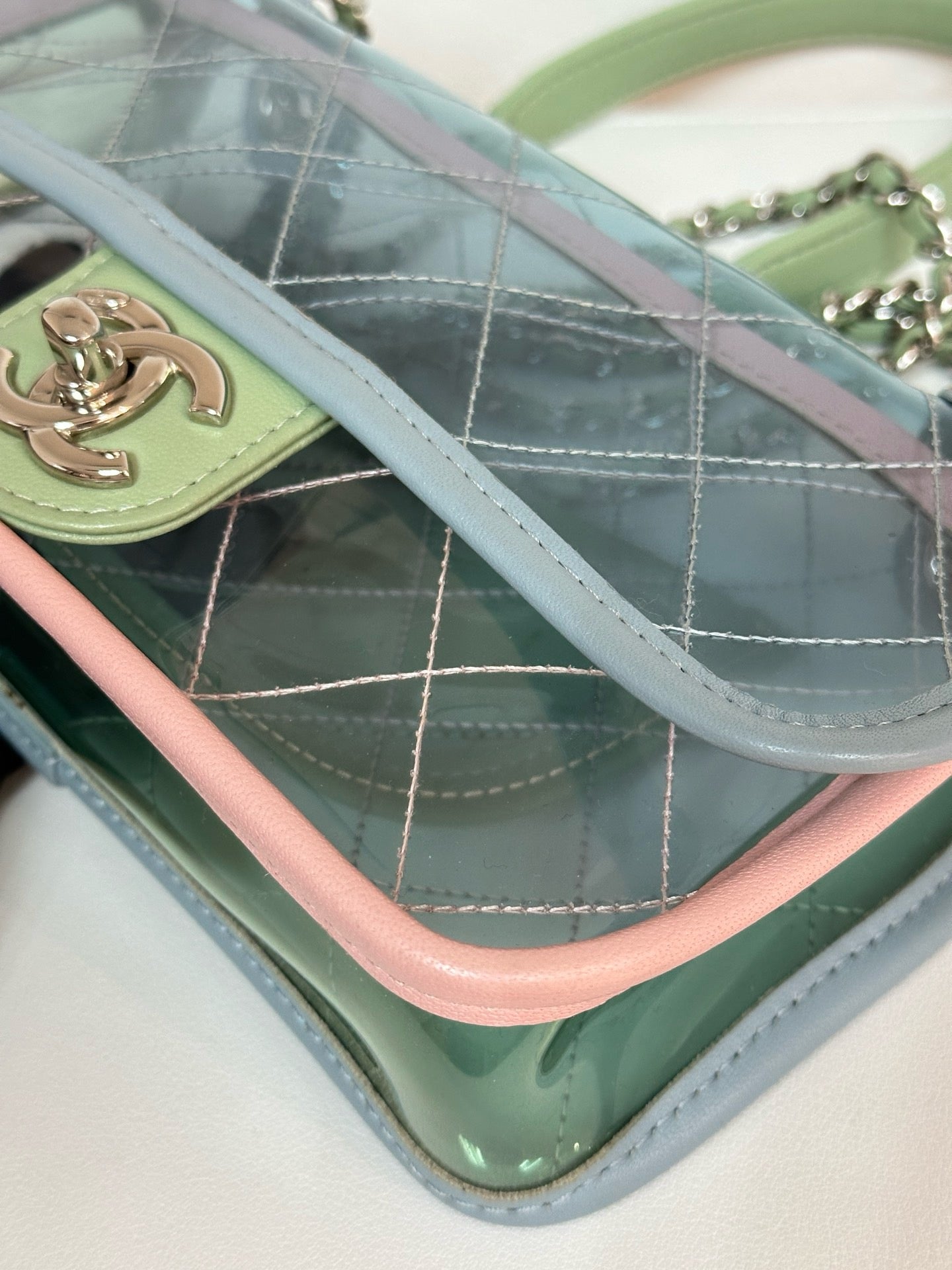 Chanel Mini Coco Splash PVC Flap Bag Blue/Green/Pink SHW 2582 holo card