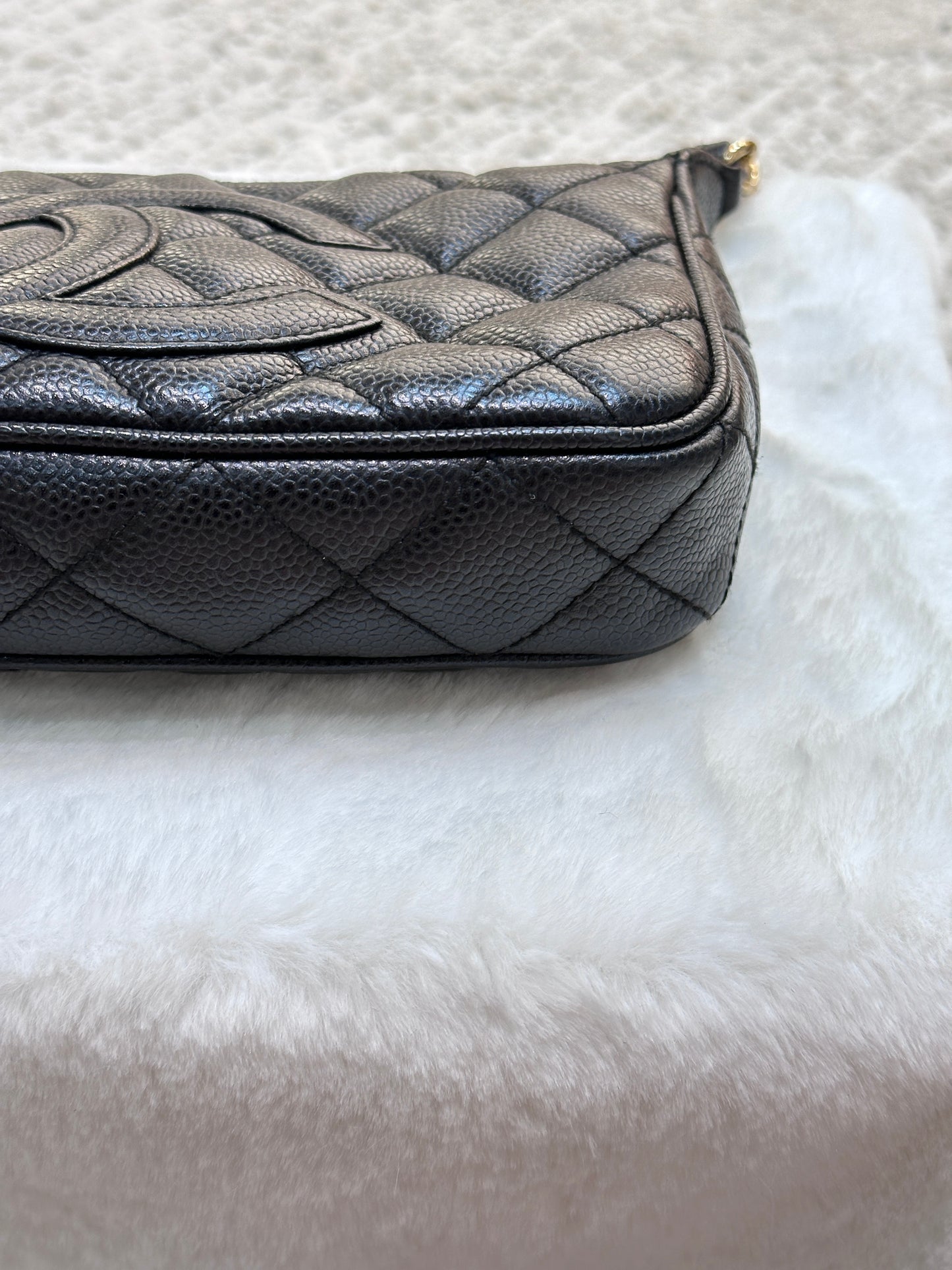 Chanel Small Caviar Quilted Pochette Shoulder Bag Black GHW