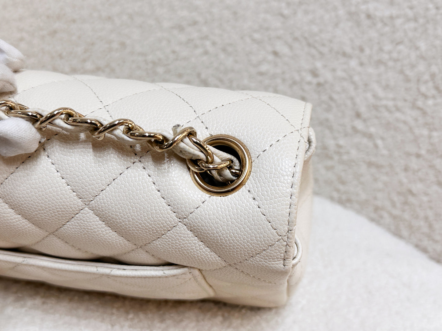 Chanel Mini Rectangular Classic Quilted Caviar Ivory 17C GHW 2383 holo card