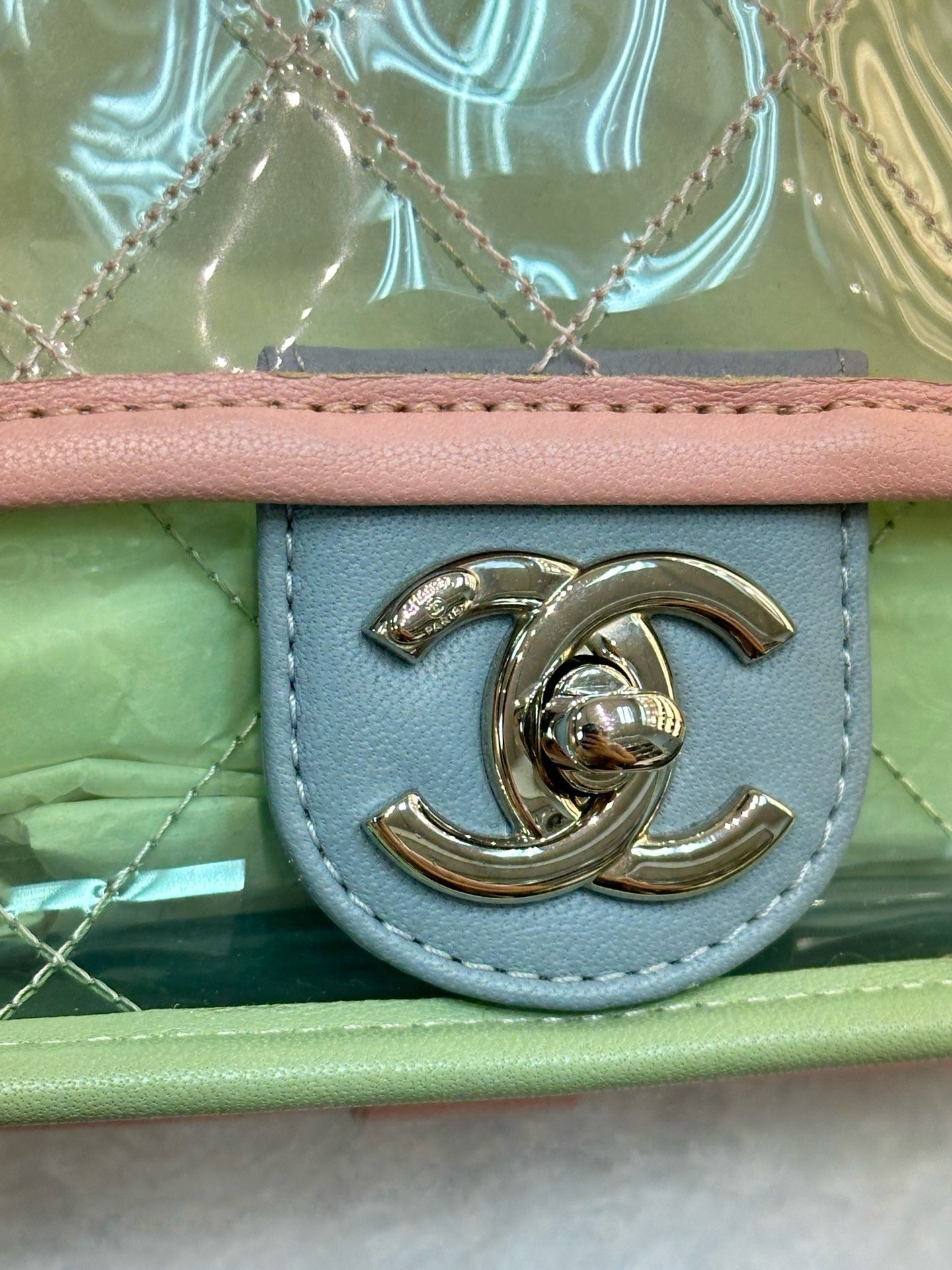 Chanel Mini Coco Splash PVC Flap Bag Pink/Green/Blue Silver Hardware