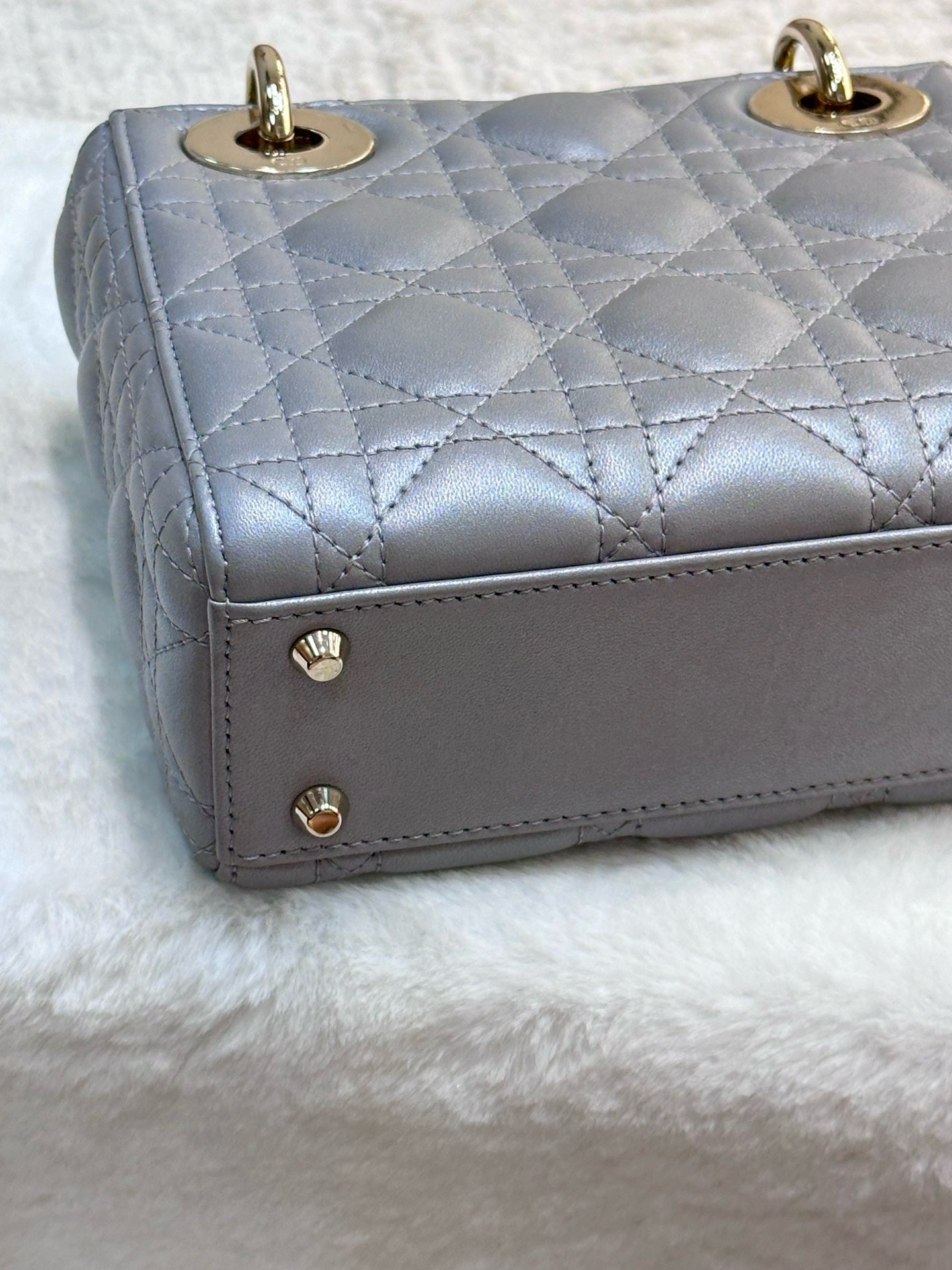 Christian Dior Mini Lambskin Cannage Lady Dior Gray Opaline GHW