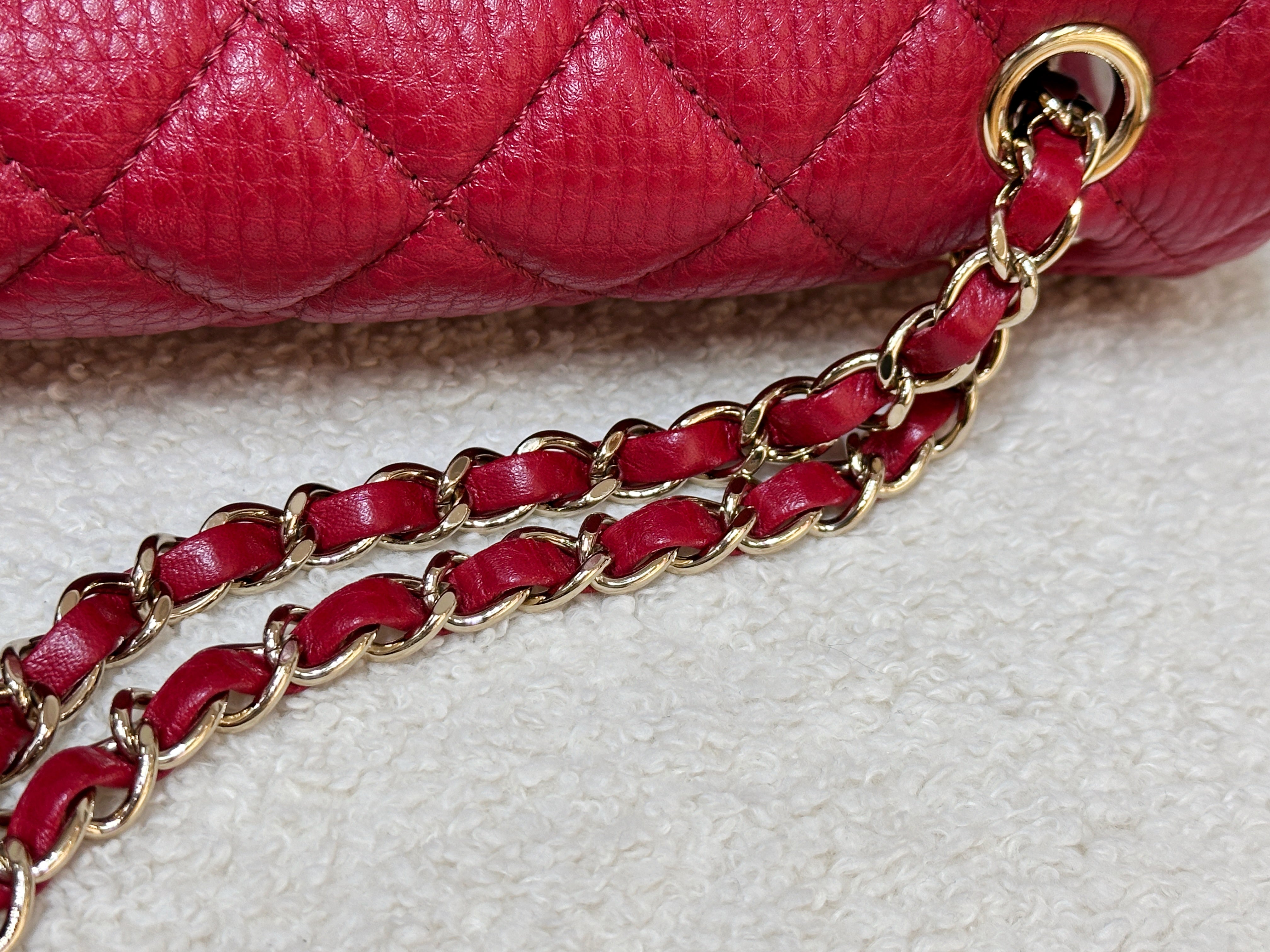 Chanel Red Grained Calfskin XL Small Travel Flap Bag Light Gold Hardware