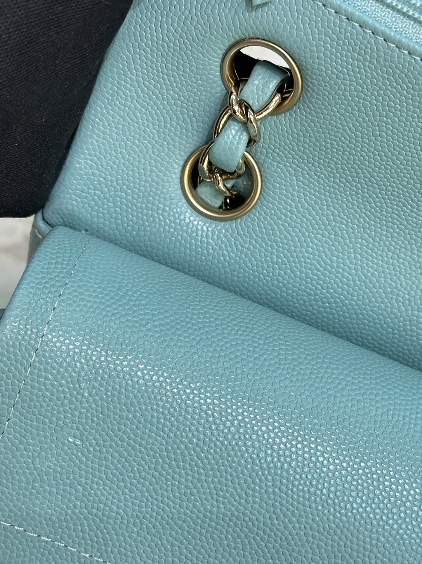 Chanel 20C Small Classic Double Flap Tiffany Blue Caviar GHW