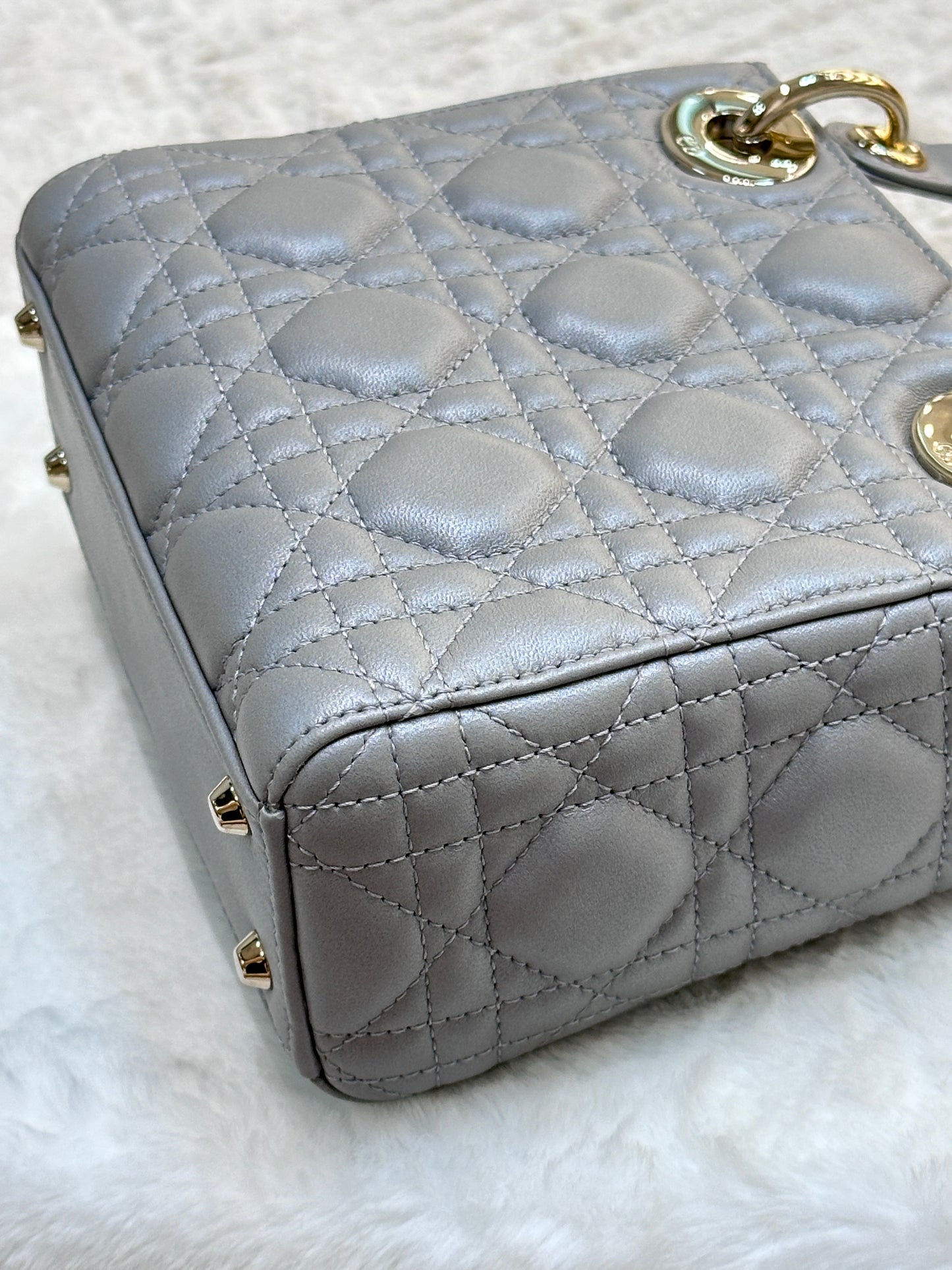 Christian Dior Mini Lambskin Cannage Lady Dior Gray Opaline GHW