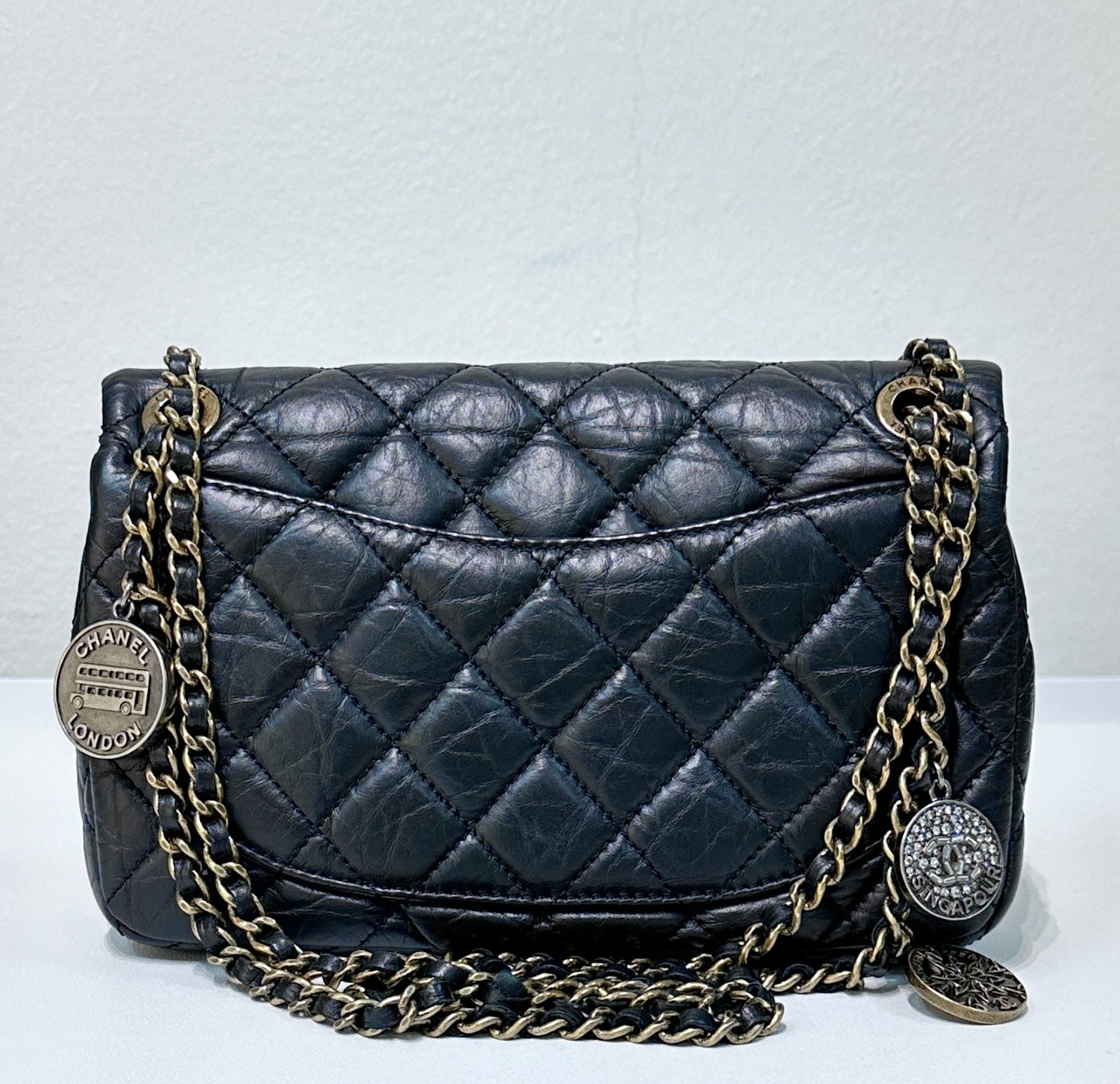 Chanel Mini Limited Edition Aged Calfskin Quilted Medallion Flap Black GHW