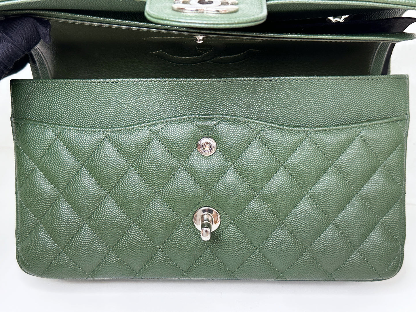 Chanel Medium Classic Quilted Double Flap Bag Green 2517 holo
