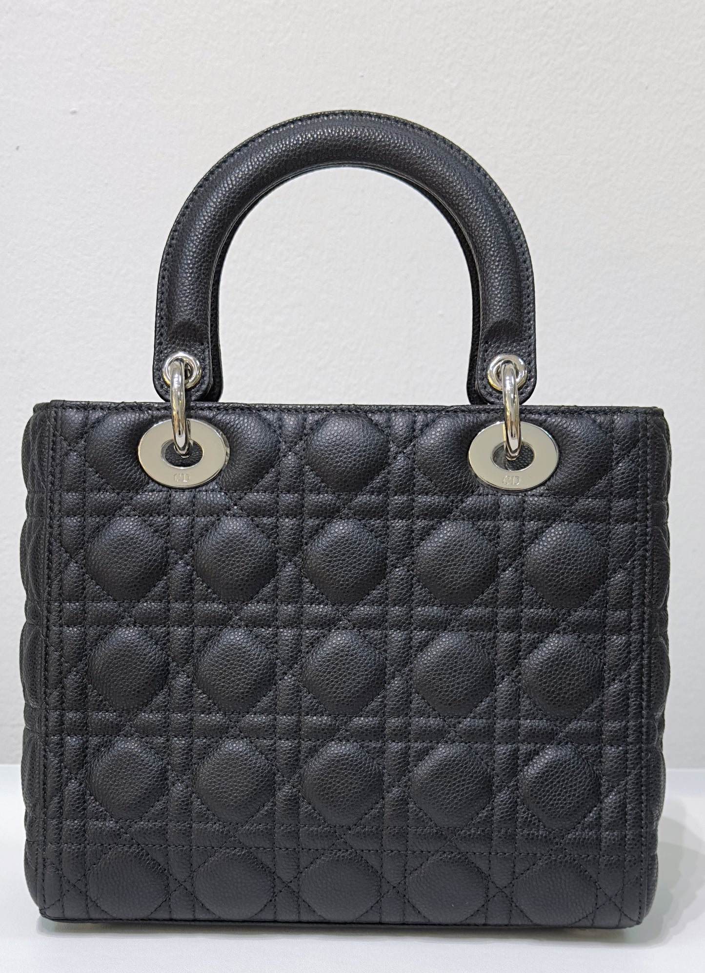 Christian Dior Medium Grained Cannage Calfskin Lady Dior Bag Black GHW