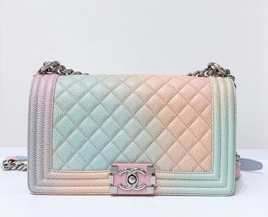 CHANEL Caviar Quilted Medium Rainbow Boy Flap Pink Multicolor