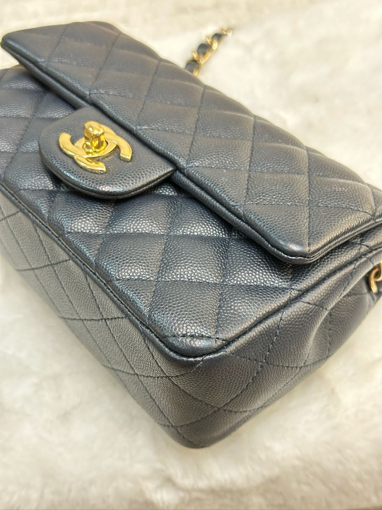 Chanel Mini Rectangular Caviar Navy Blue GHW