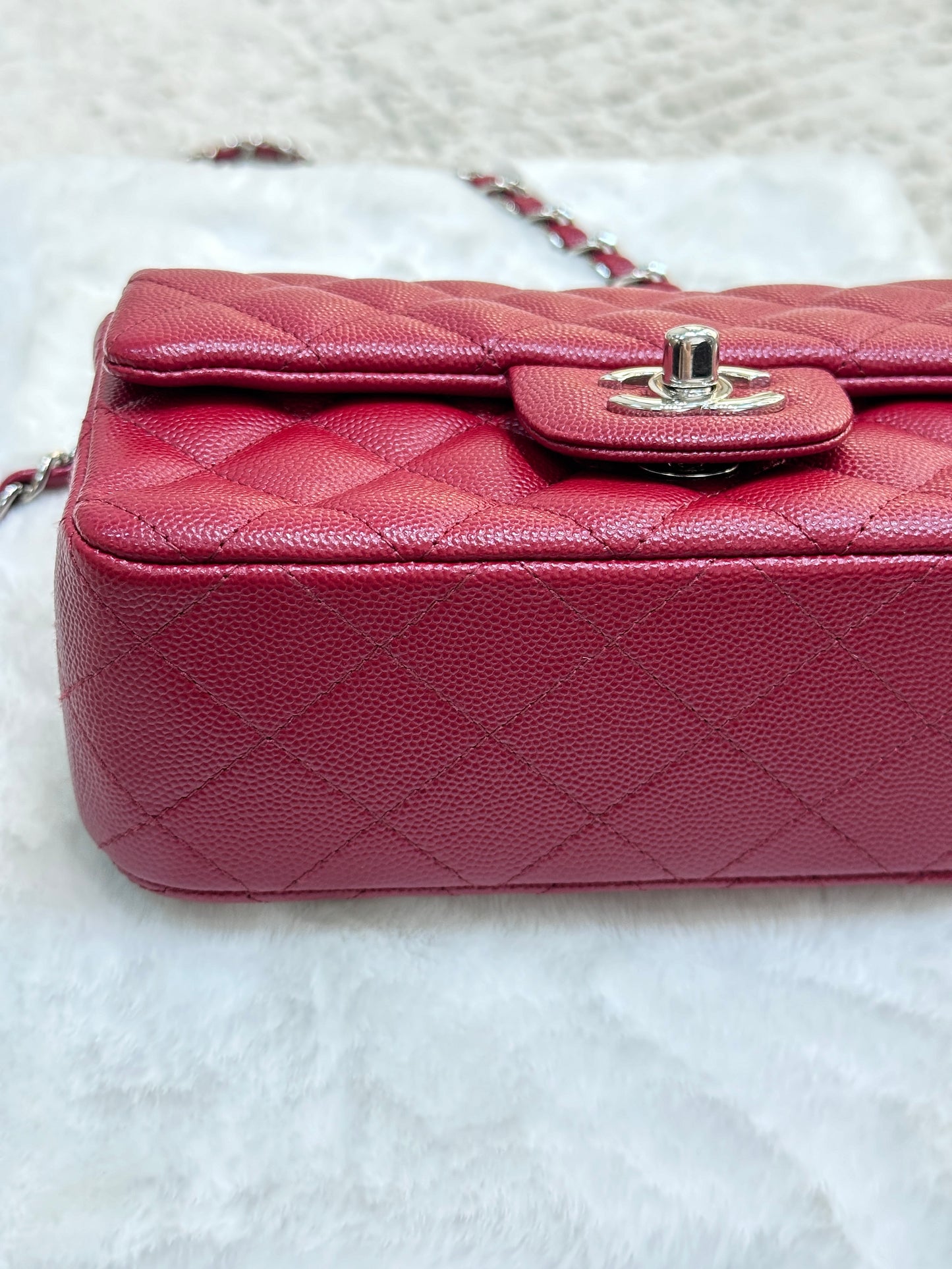 Chanel Mini Rectangular Caviar Quilted Flap Red 17B SHW