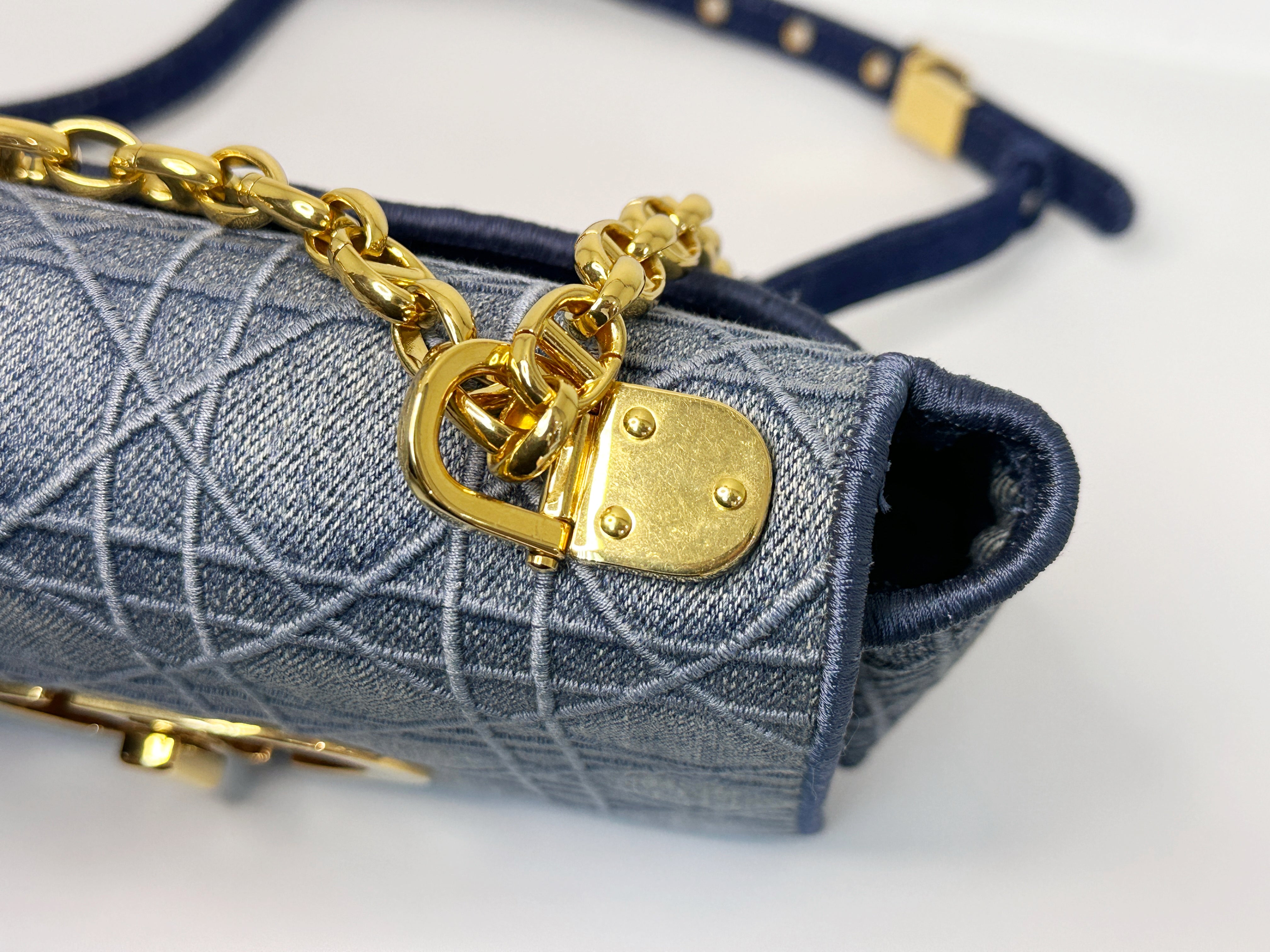 Christian Dior Denim Cannage Small Caro Bag Blue