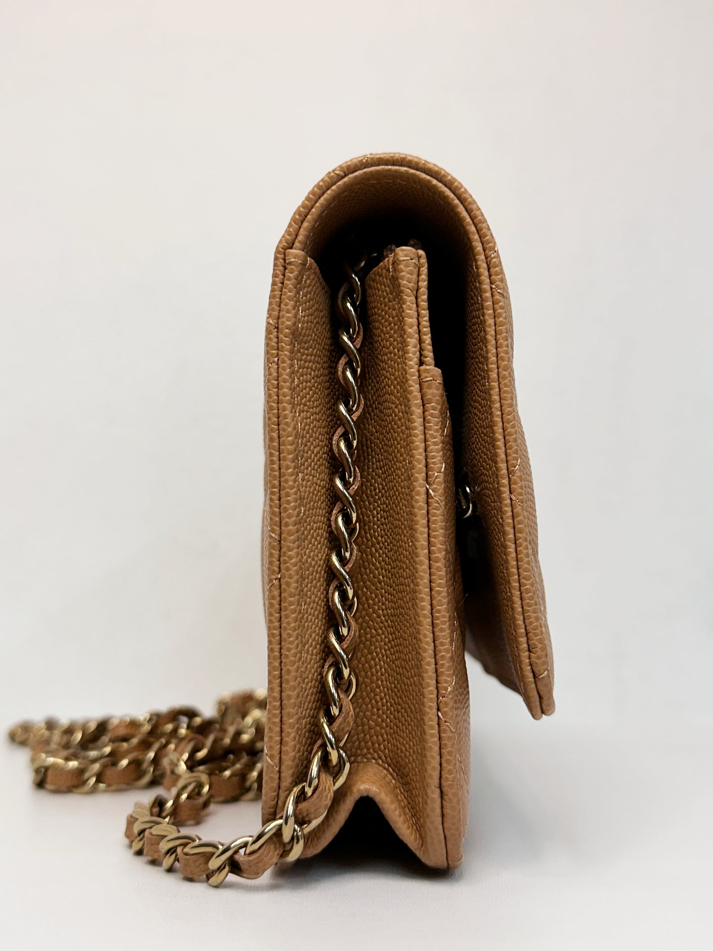 Chanel 23P Caramel Dark Beige Caviar Classic Quilted Wallet on chain LGHW UK27 microchip