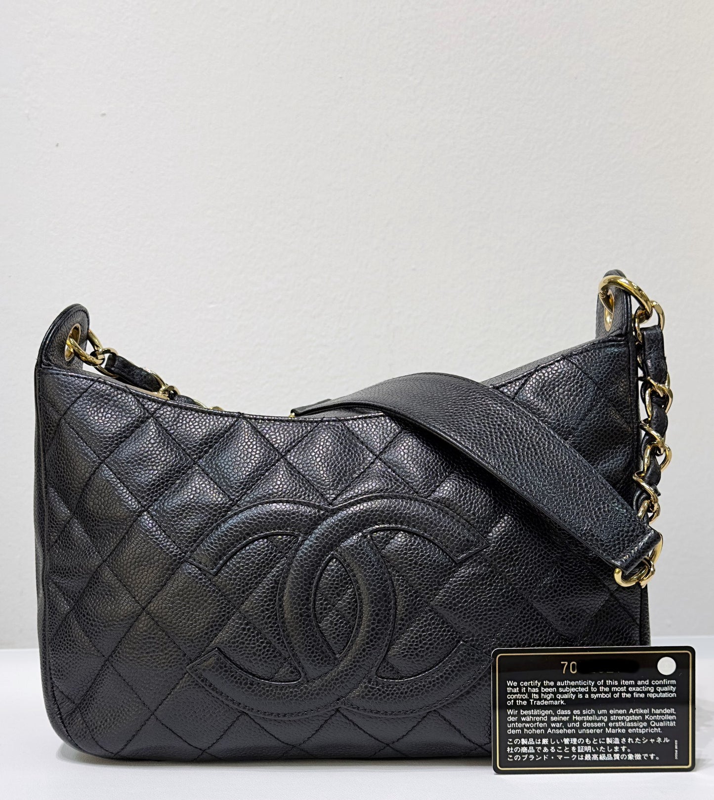 Chanel Medium Caviar Quilted Pochette Shoulder Bag Black GHW