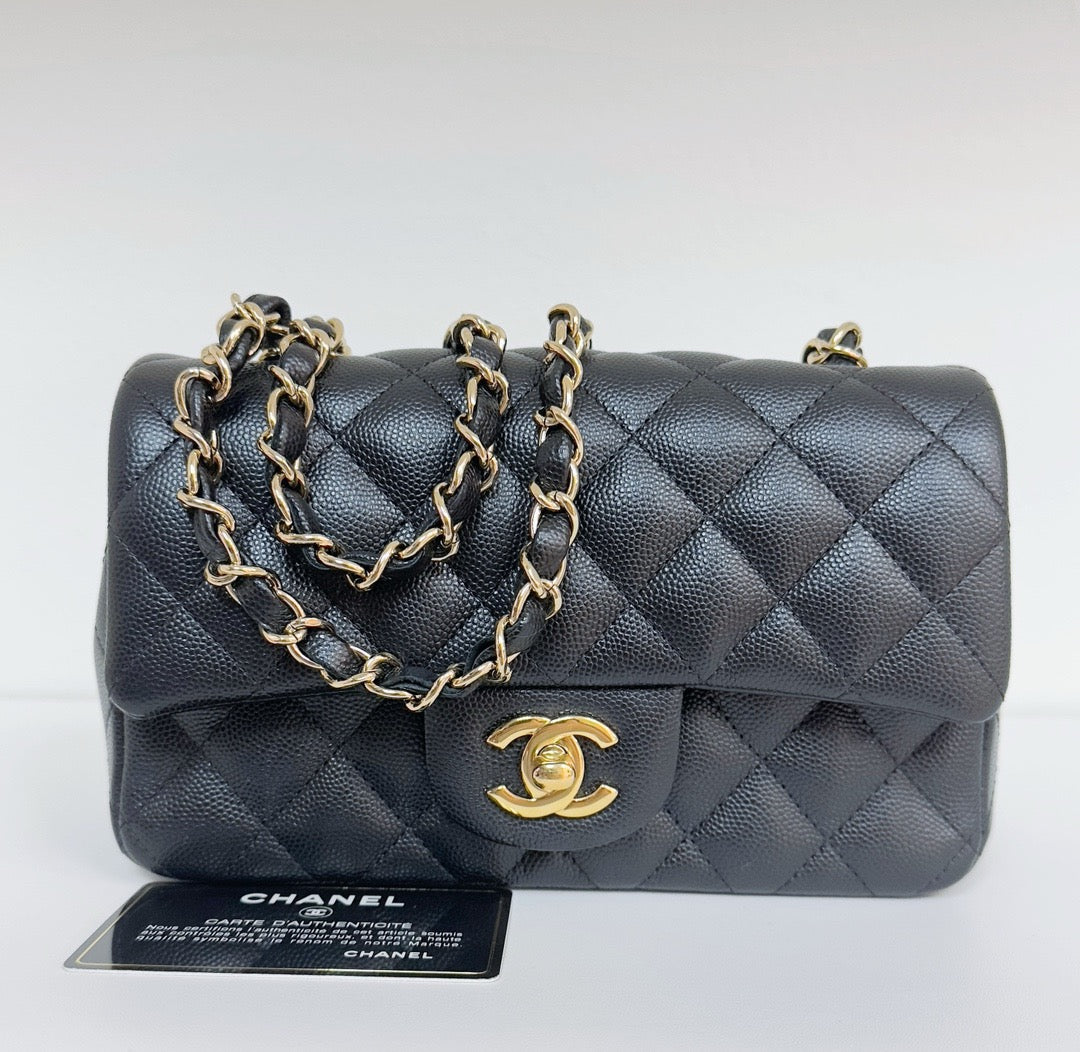 Chanel Mini Rectangular Classic Flap Black Bag 17B GHW 2445 holo card