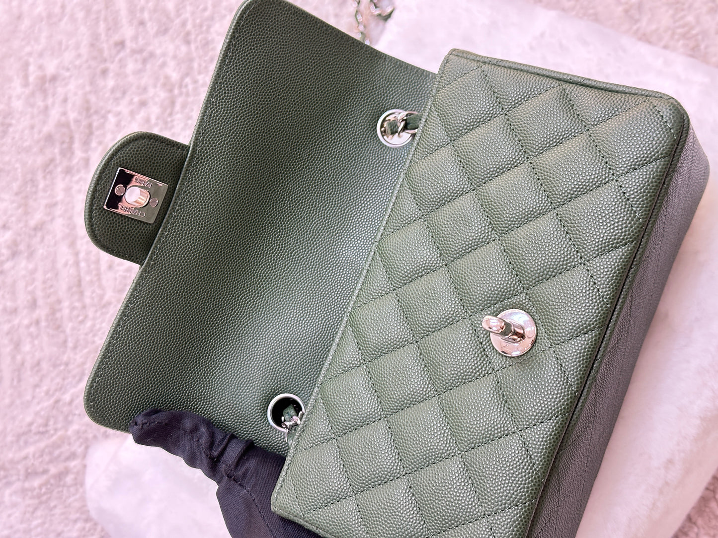 Chanel Caviar Quilted Mini Rectangular Flap Green