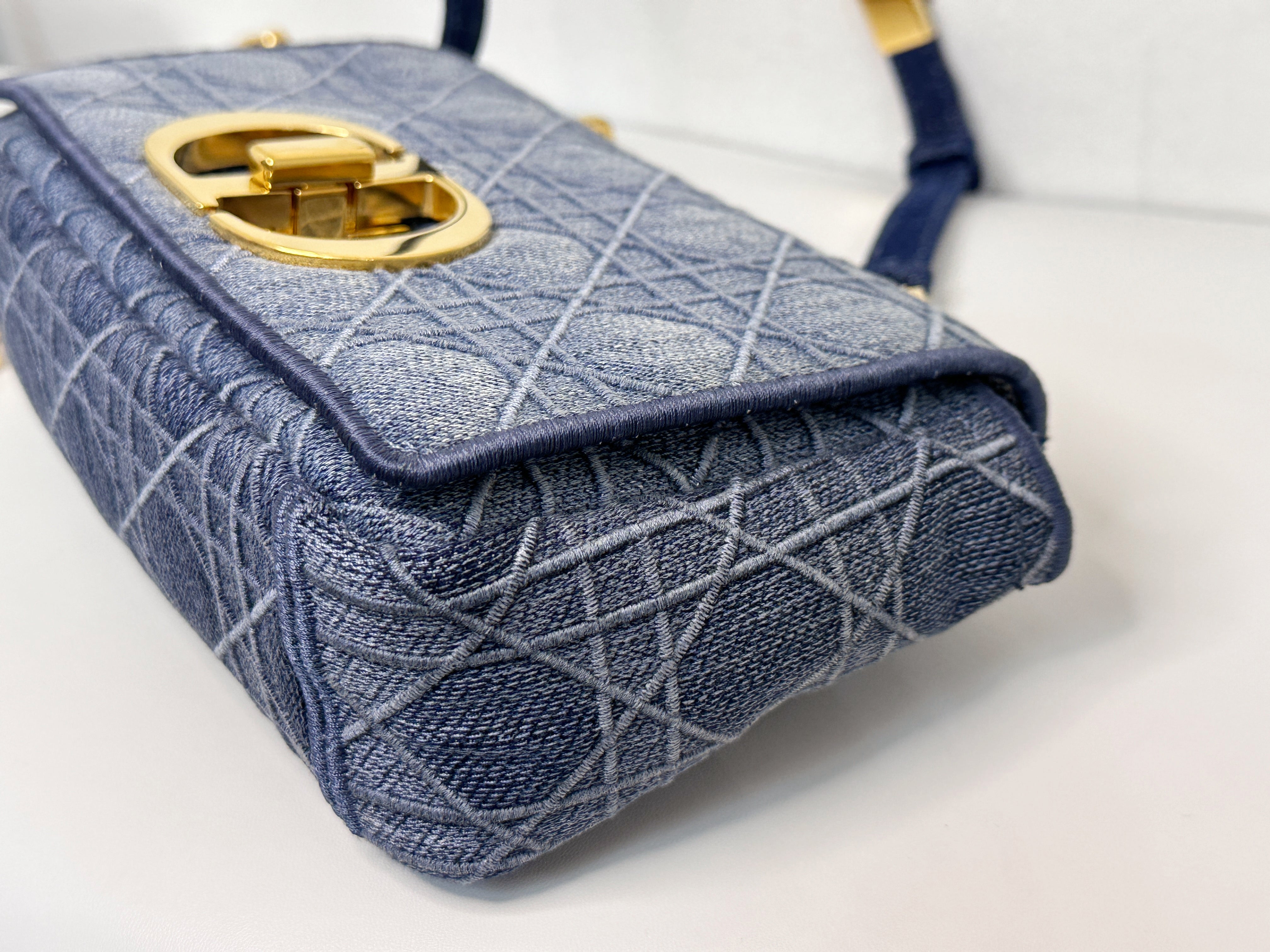 Christian Dior Denim Cannage Small Caro Bag Blue