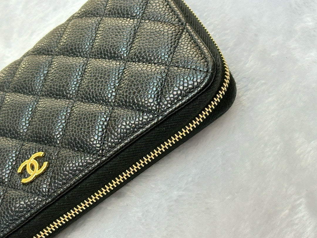 Chanel Caviar Long Zip Wallet Black GHW