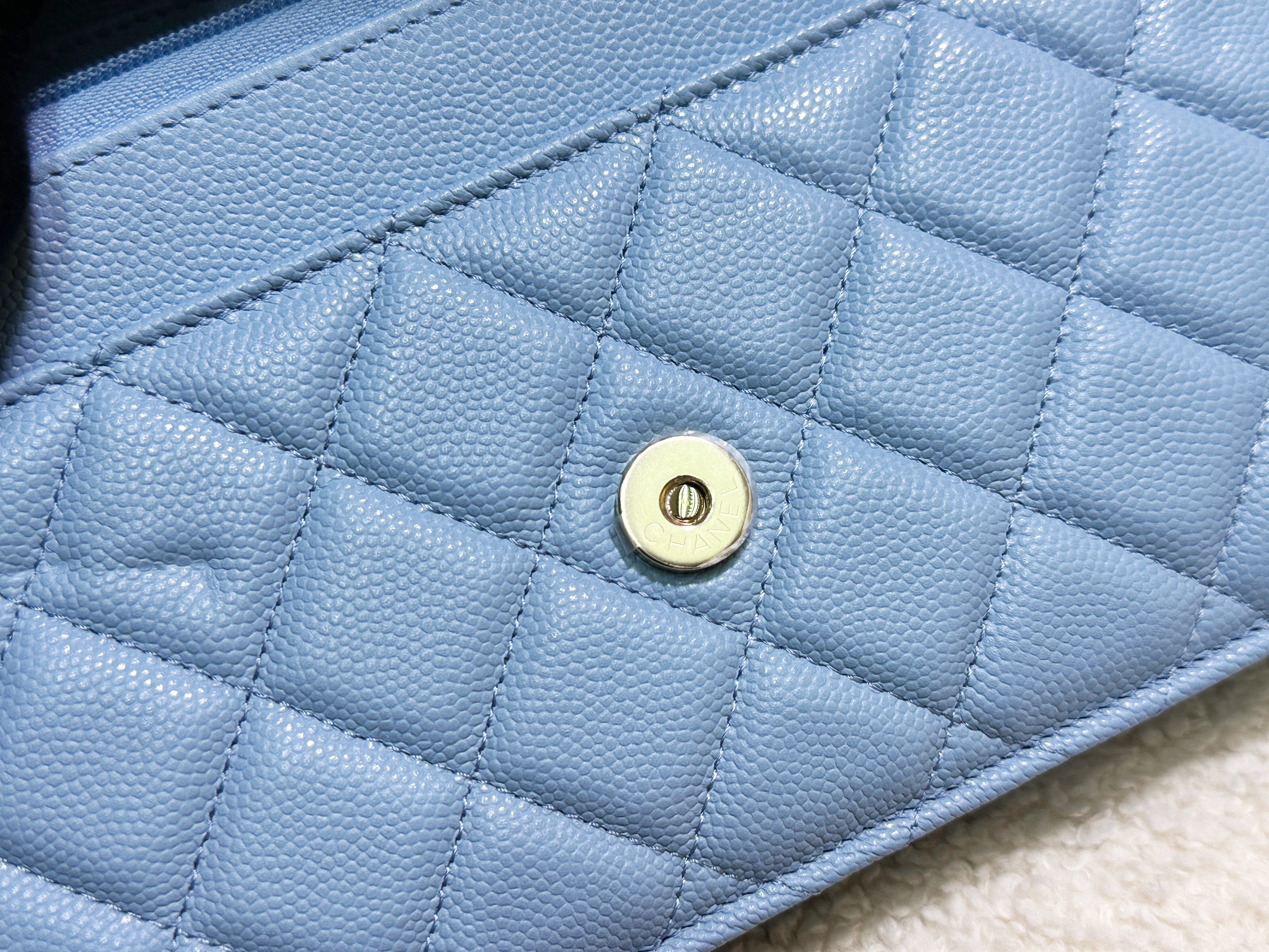 Chanel Classic Wallet on Chain Caviar Blue GHW G1L4 microchip
