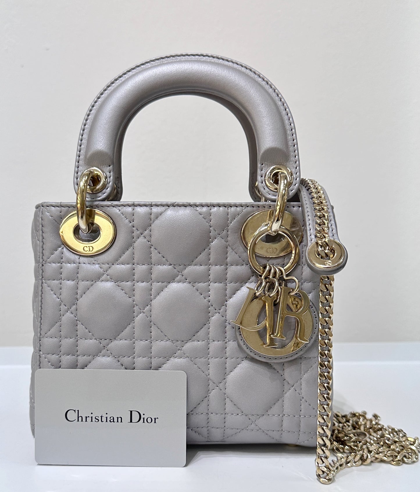 DIOR Mini Lady Dior Pearl Grey GHW