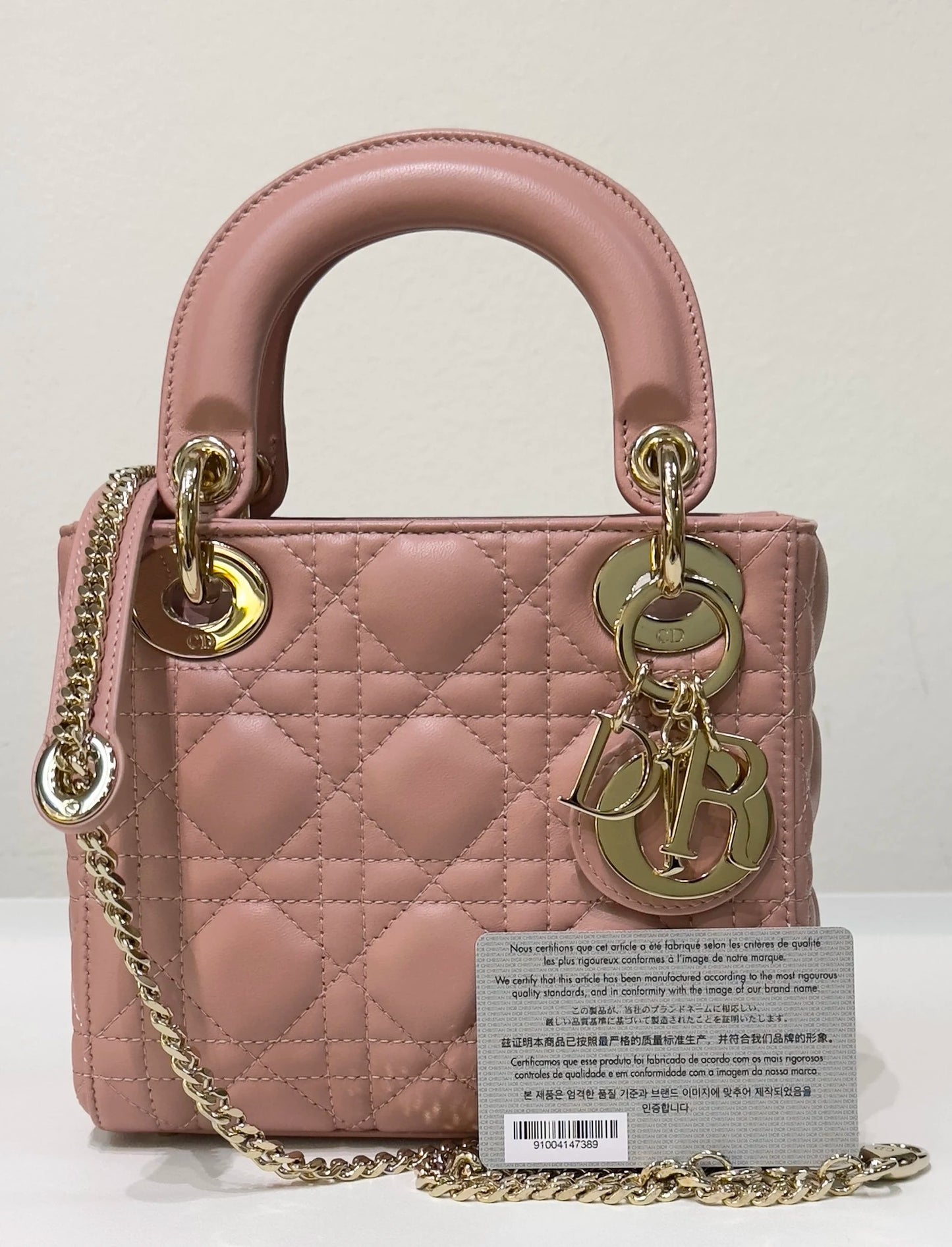 Christian Dior Mini Lambskin Cannage Lady Dior Pink GHW