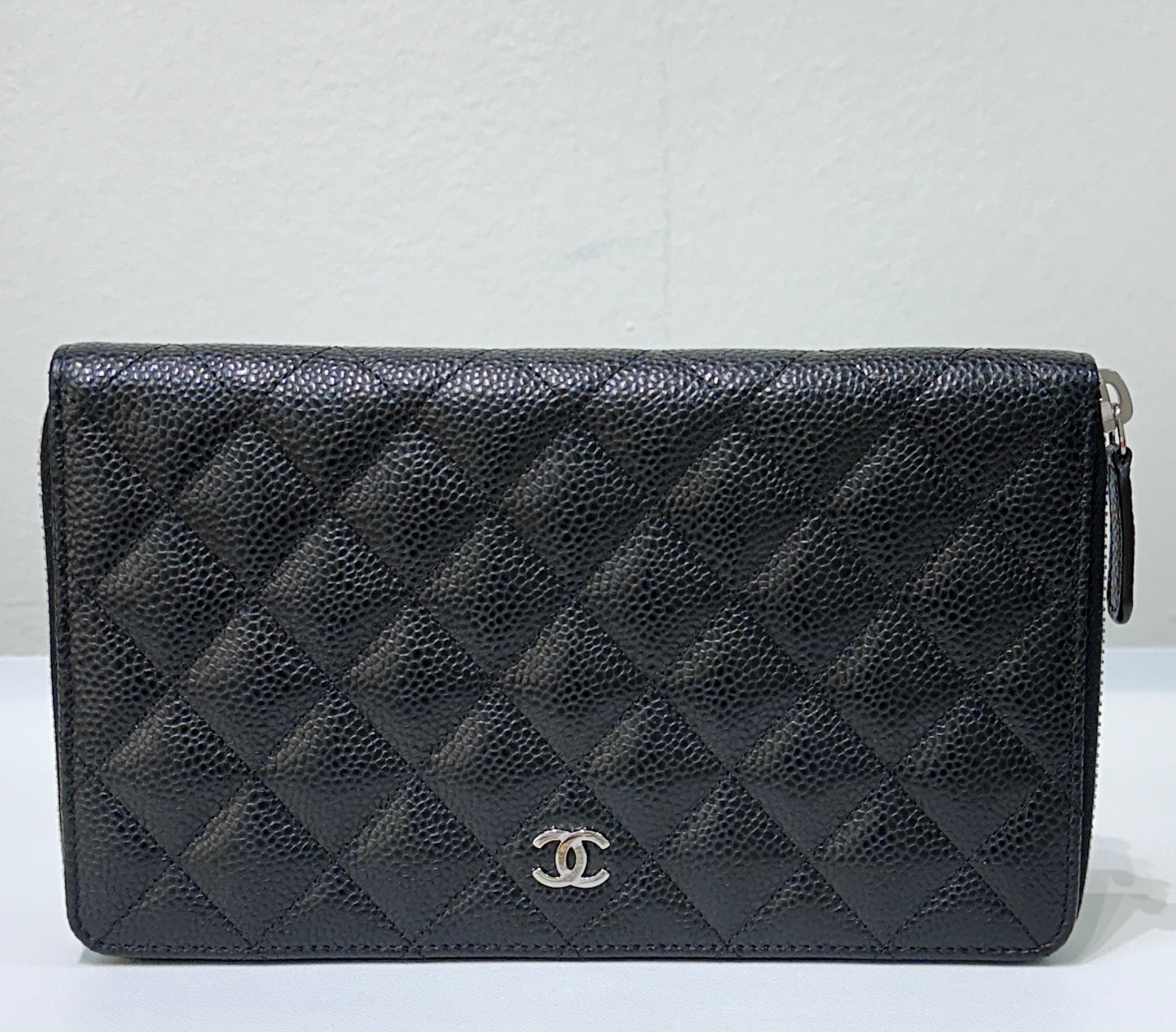 Chanel Large Iridescent Caviar Quilted Zip Around Organizer Wallet Black