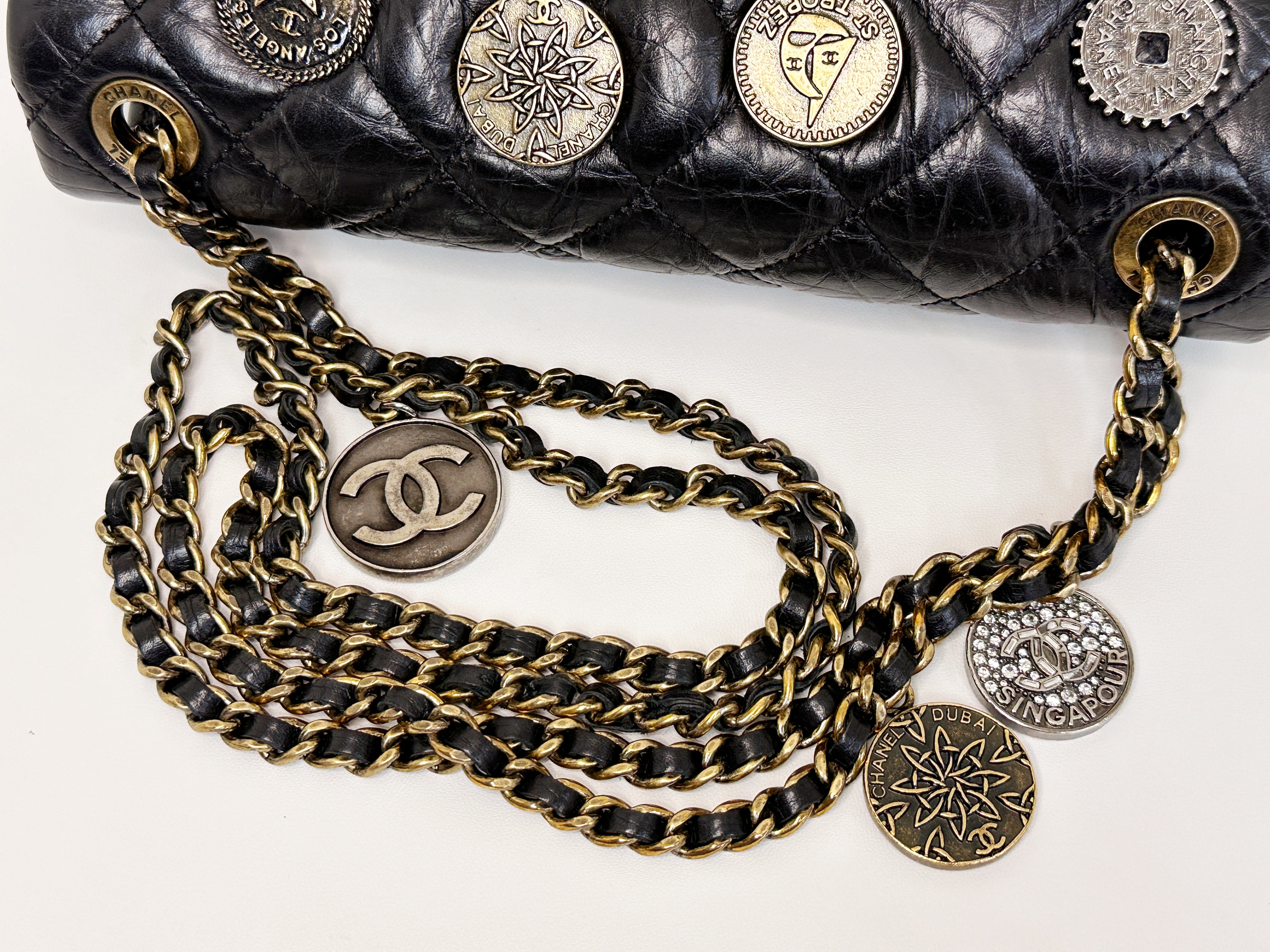 Chanel Mini Limited Edition Aged Calfskin Quilted Medallion Flap Black GHW 206 holo card