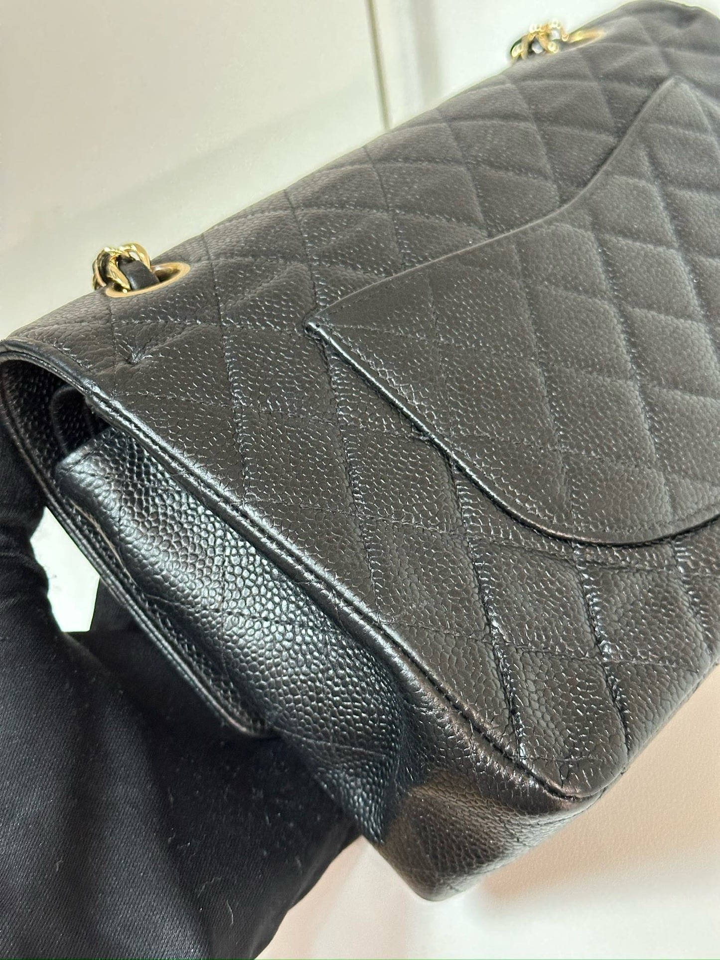 CHANEL Classic Double Flap Medium Shoulder Bag Black Caviar 24k