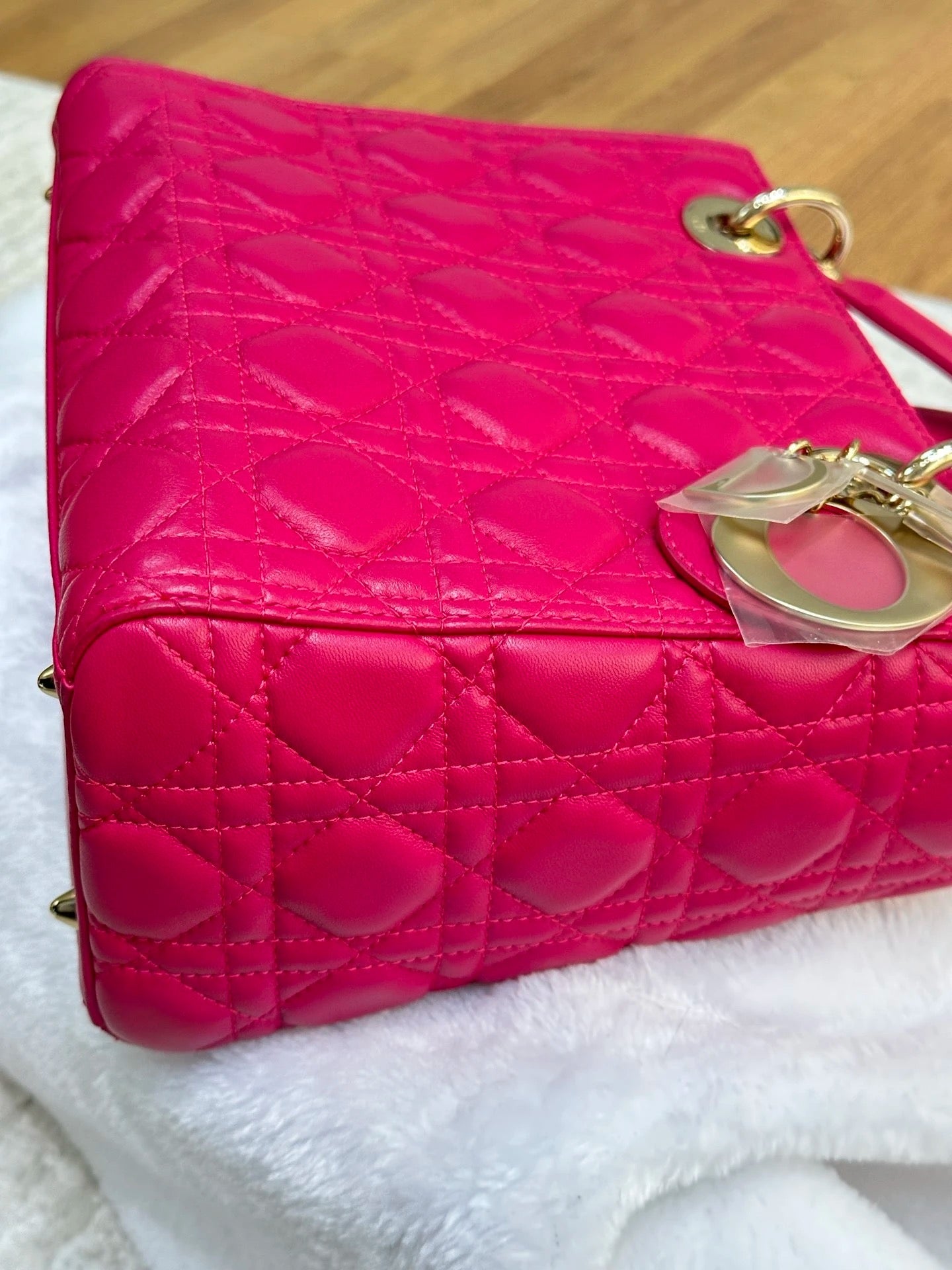 Christian Dior Medium Cannage Lambskin Lady Dior Bag Fuschia Pink GHW