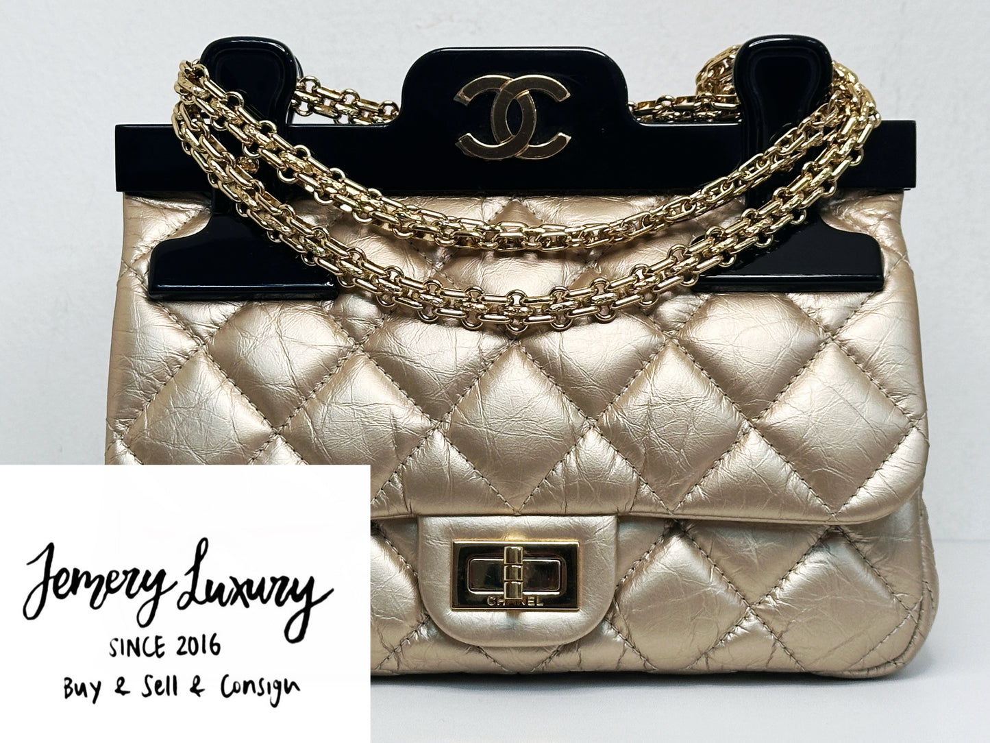 Chanel Aged Calfskin Quilted 2.55 Reissue Mini Hanger Flap Gold 2355 holo card