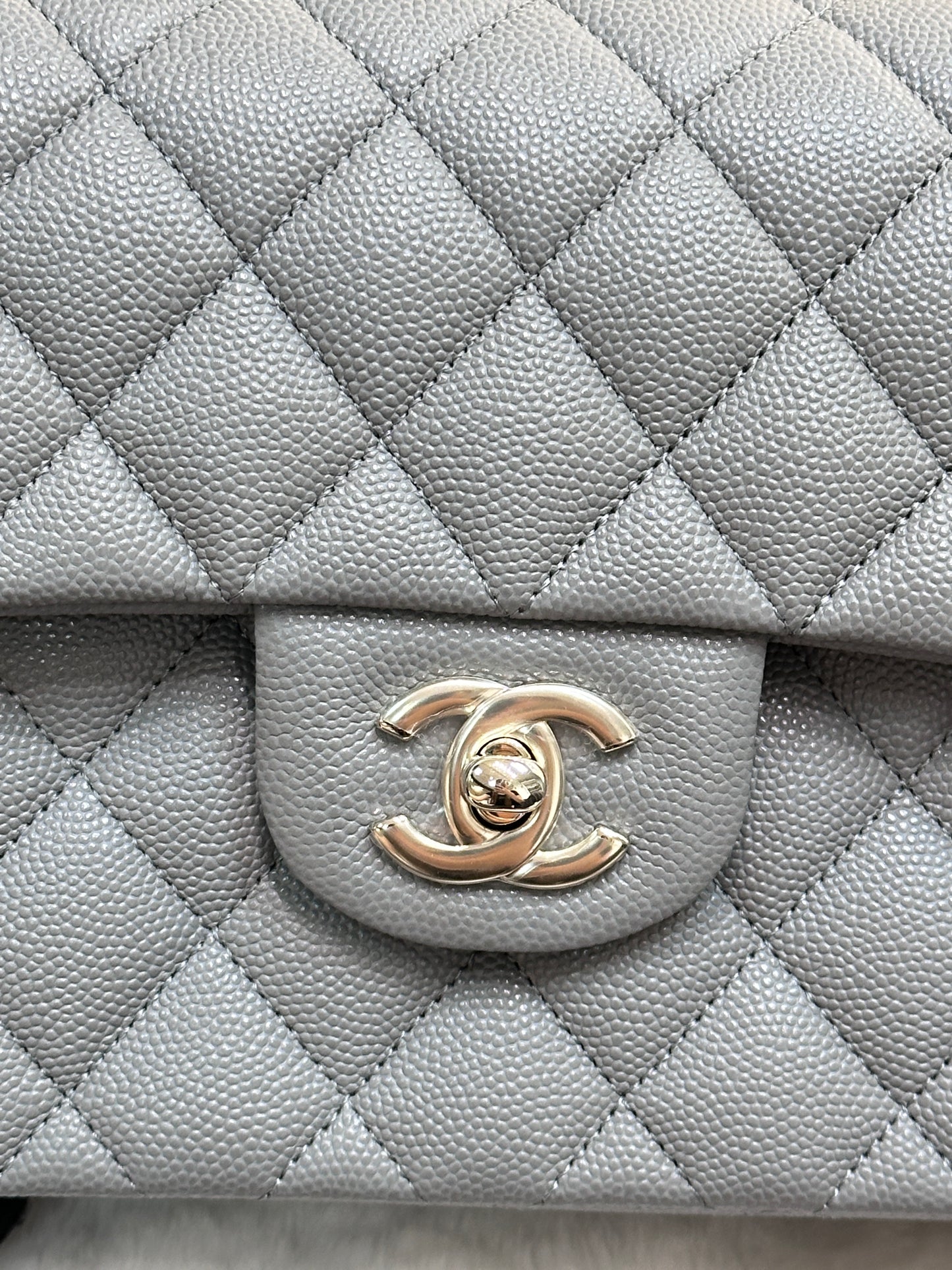 Chanel Small Caviar Quilted Double Flap Grey 21B Unused Condition