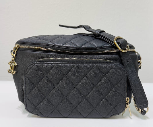 Chanel Black Quilted Caviar Leather Business Affinity Waist Belt Bag (not have card)