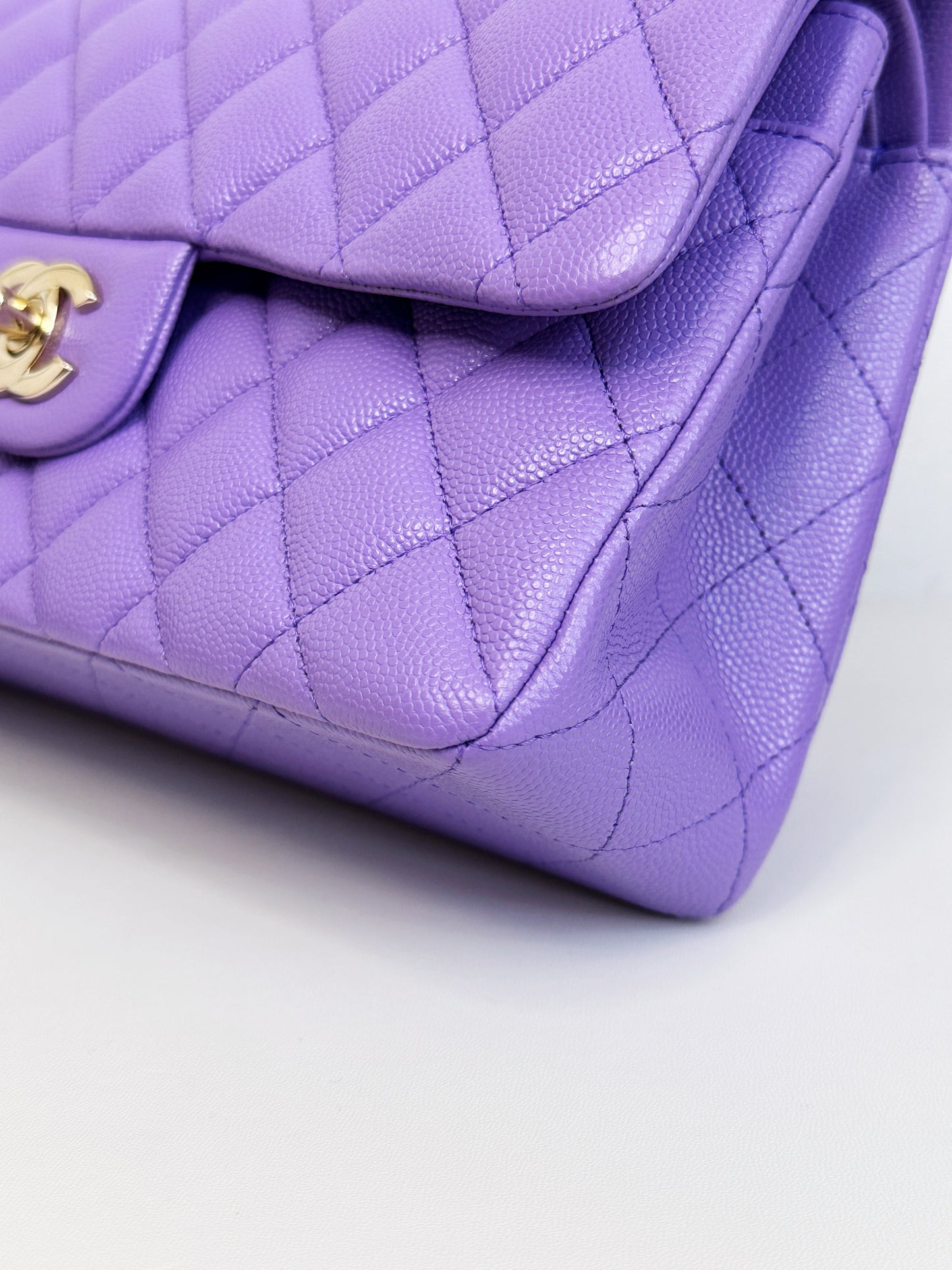 Chanel 20S Small Caviar Classic Quilted Double Flap Bag Purple LGHW 2976 holo card