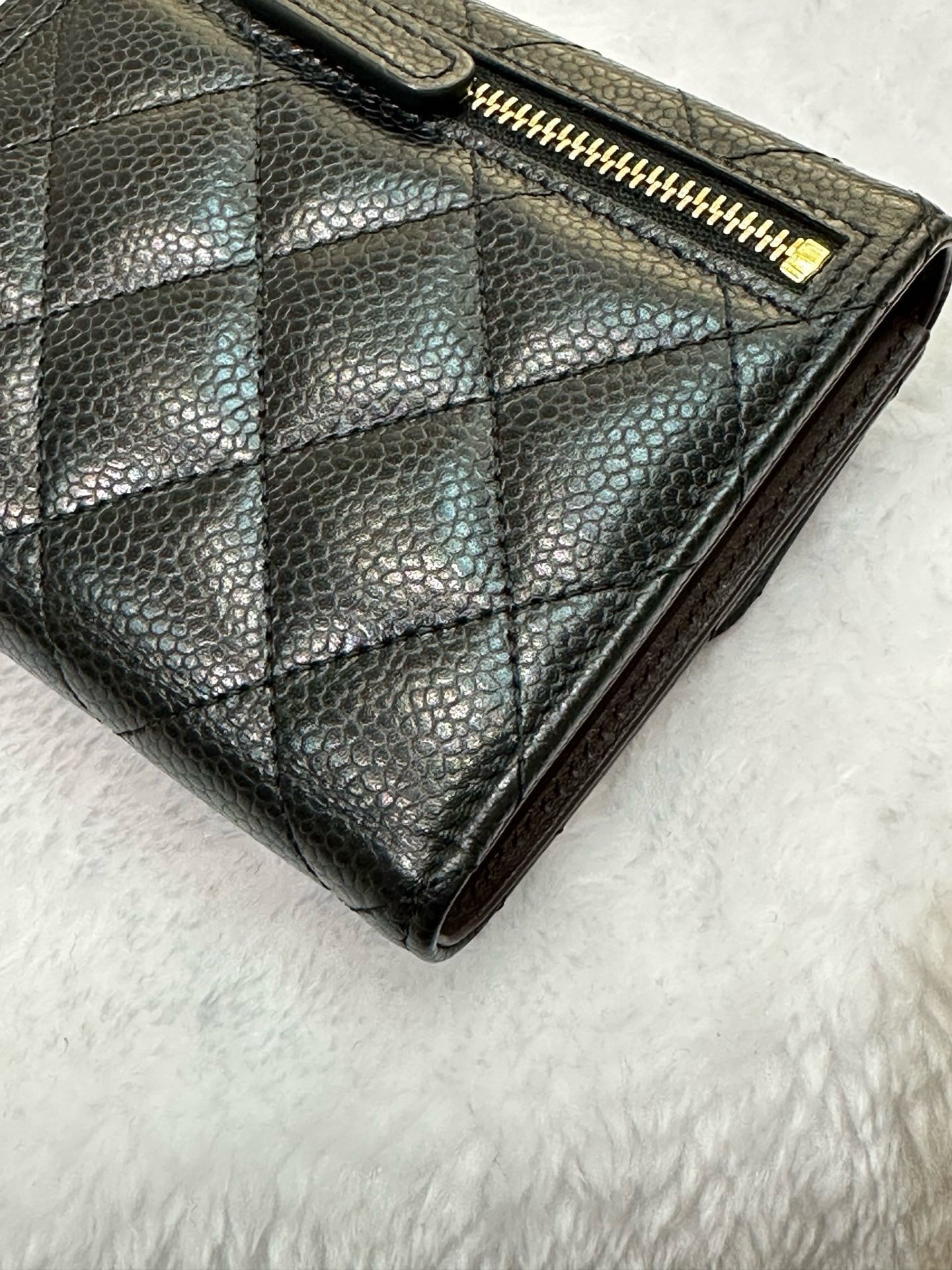 Chanel Flap Wallet Black Caviar GHW GPT tag