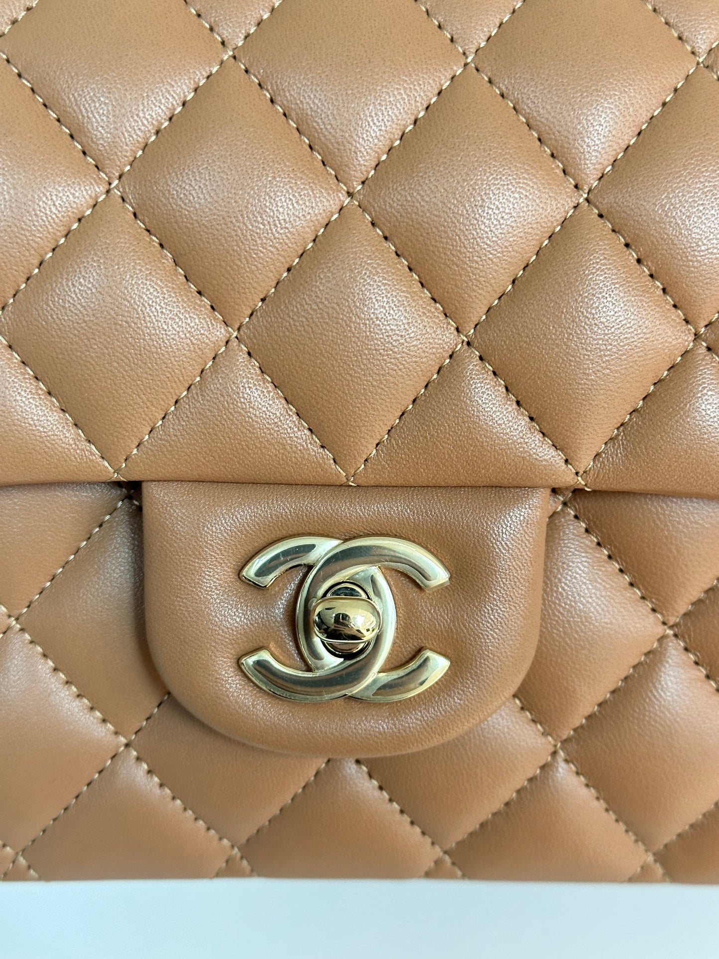 Chanel Medium Lambskin Classic Double Flap Bag 21P Caramel LGHW 3091 holo card