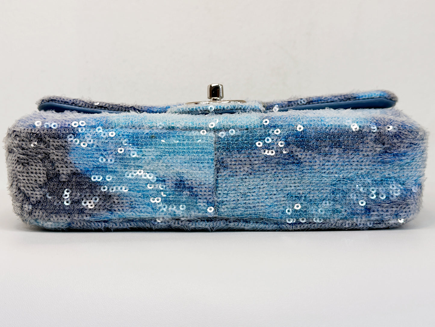 Chanel Sequin Mini Waterfall Light Blue Flap Bag 2590 holo card