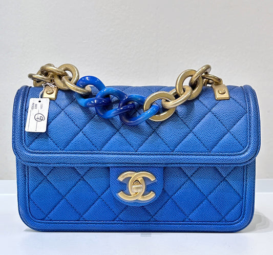 CHANEL Caviar Quilted Small Sunset On The Sea Flap Blue