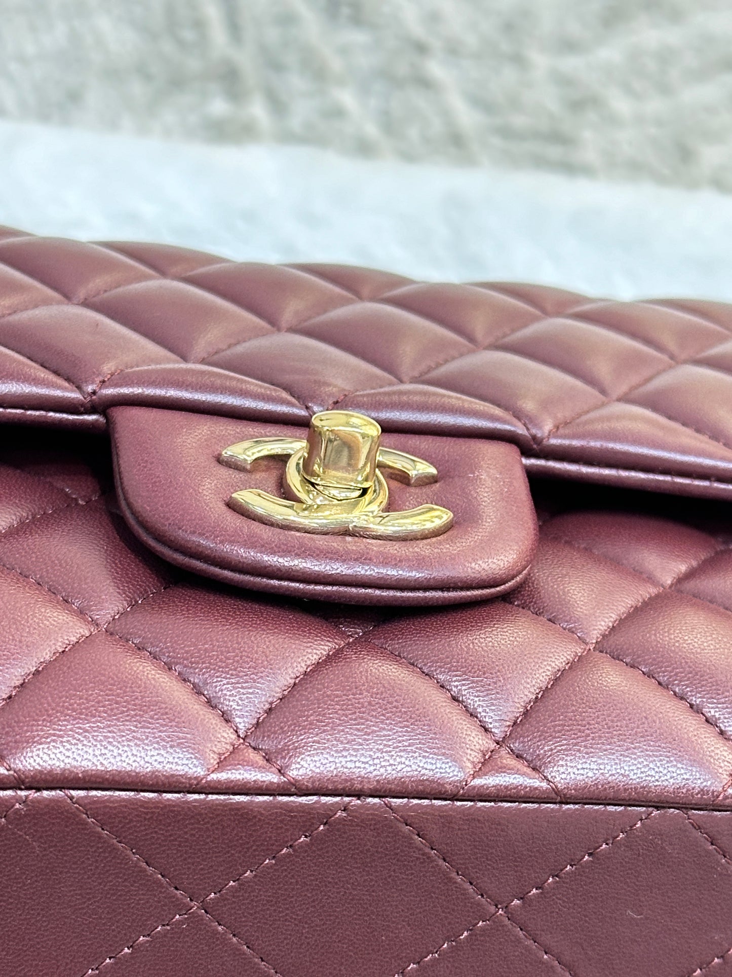 CHANEL Lambskin Quilted Medium Double Flap Burgundy