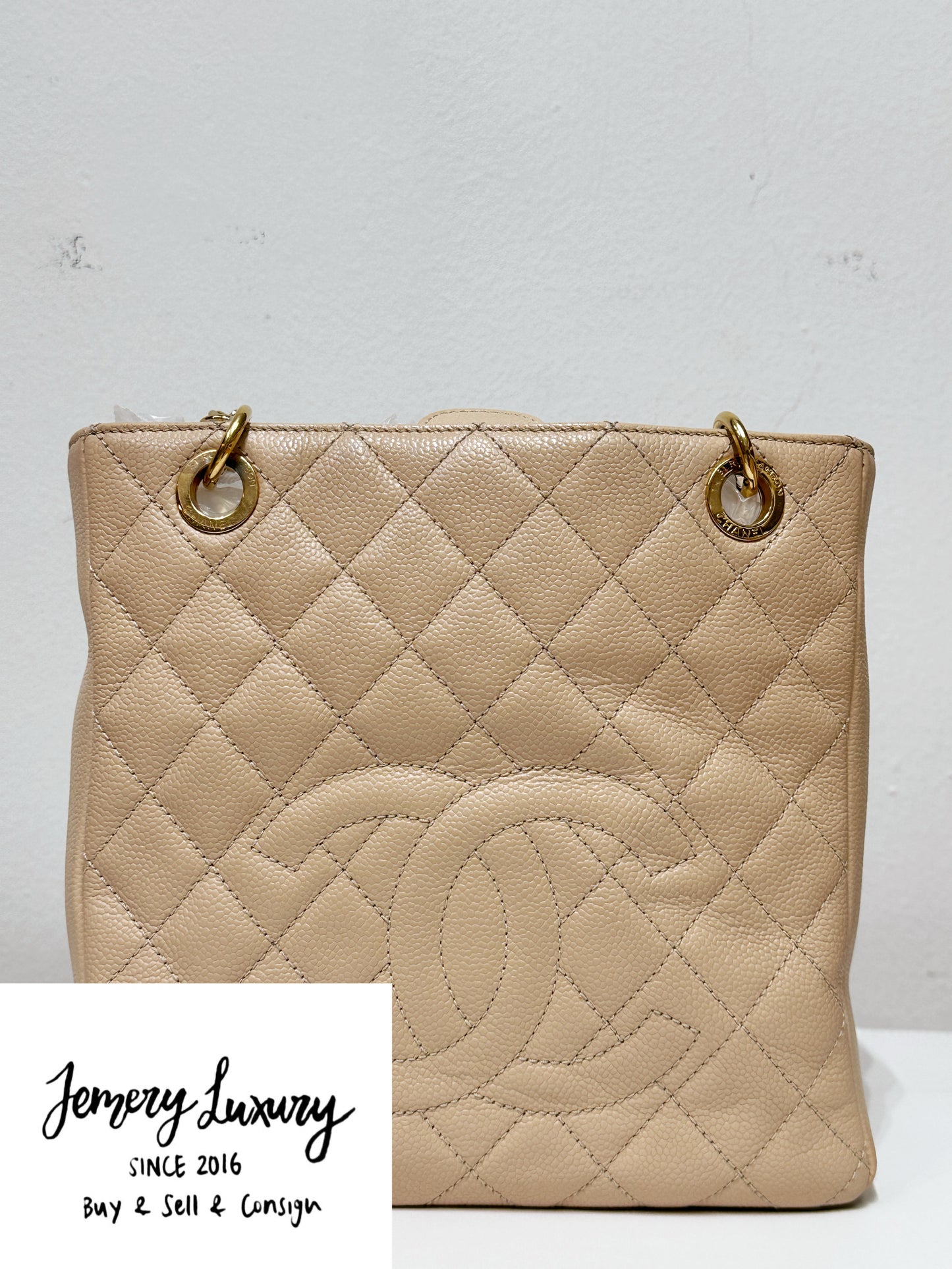 Chanel Caviar Quilted Petit Shopping Tote PST Beige GHW 1551 holo