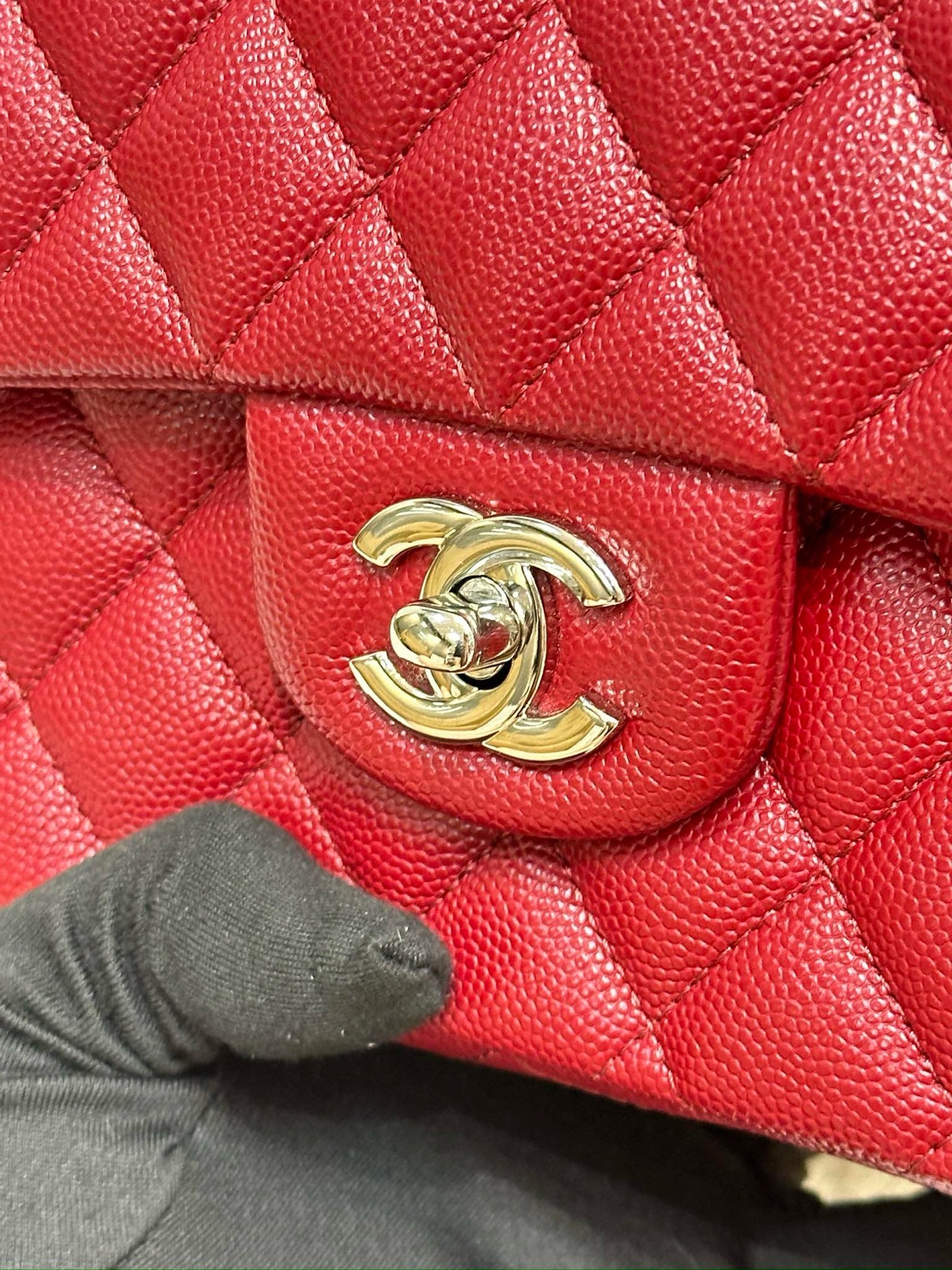 Chanel Medium Caviar Double Flap Red Bag SHW 17B