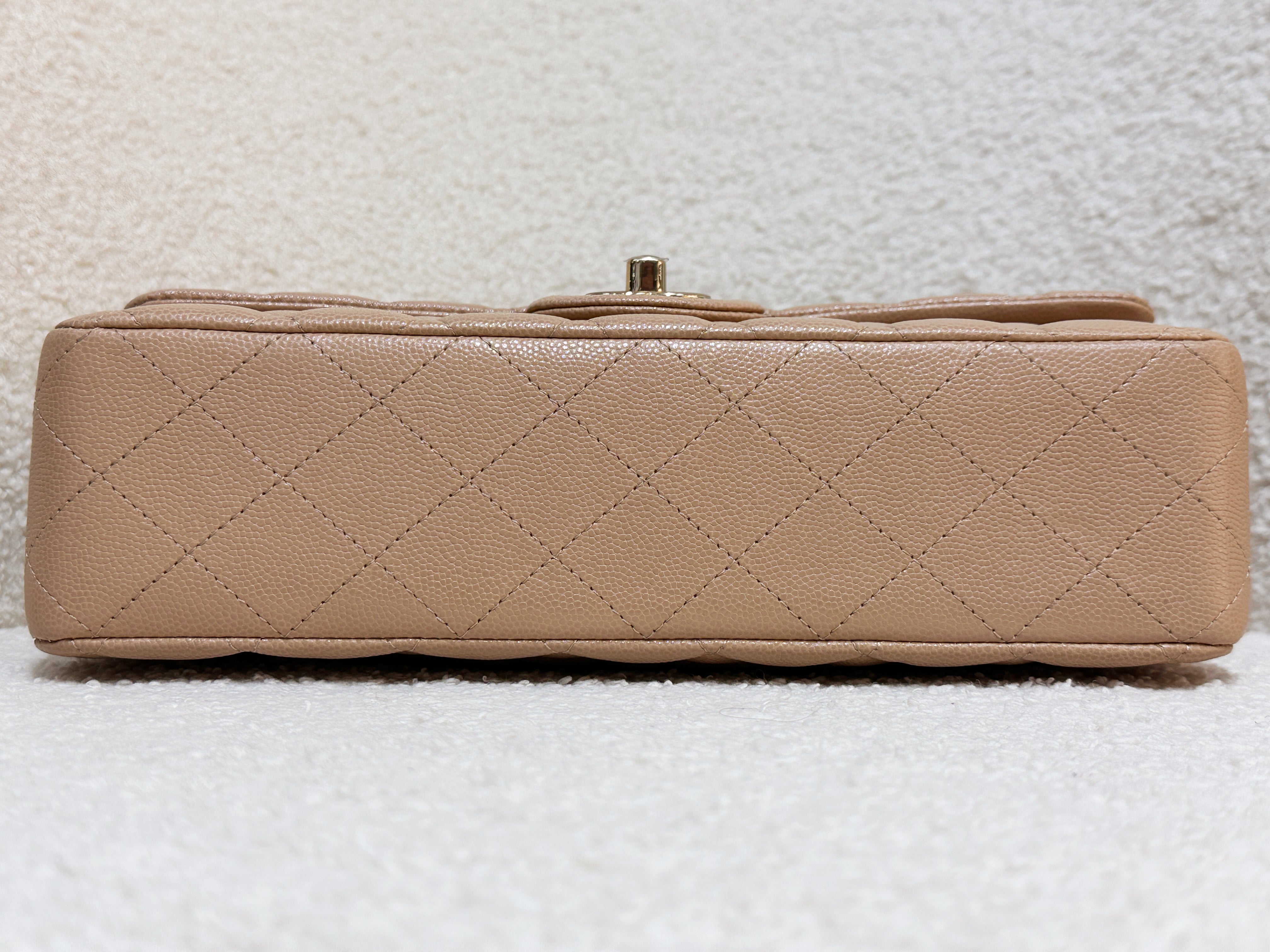 Chanel 19B Dark Beige Caviar Classic Quilted Classic Flap Medium LGHW