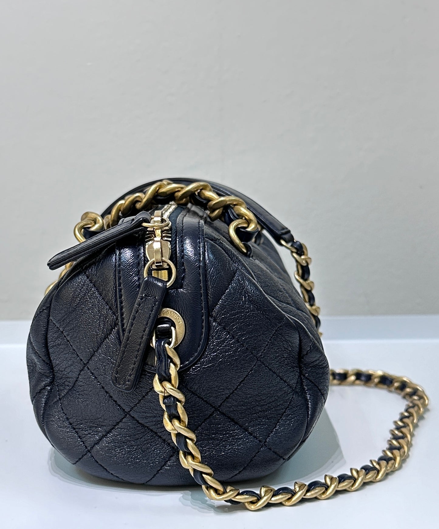 CHANEL Bowling chain handbag Womens shoulder bag Navy Blue GHW