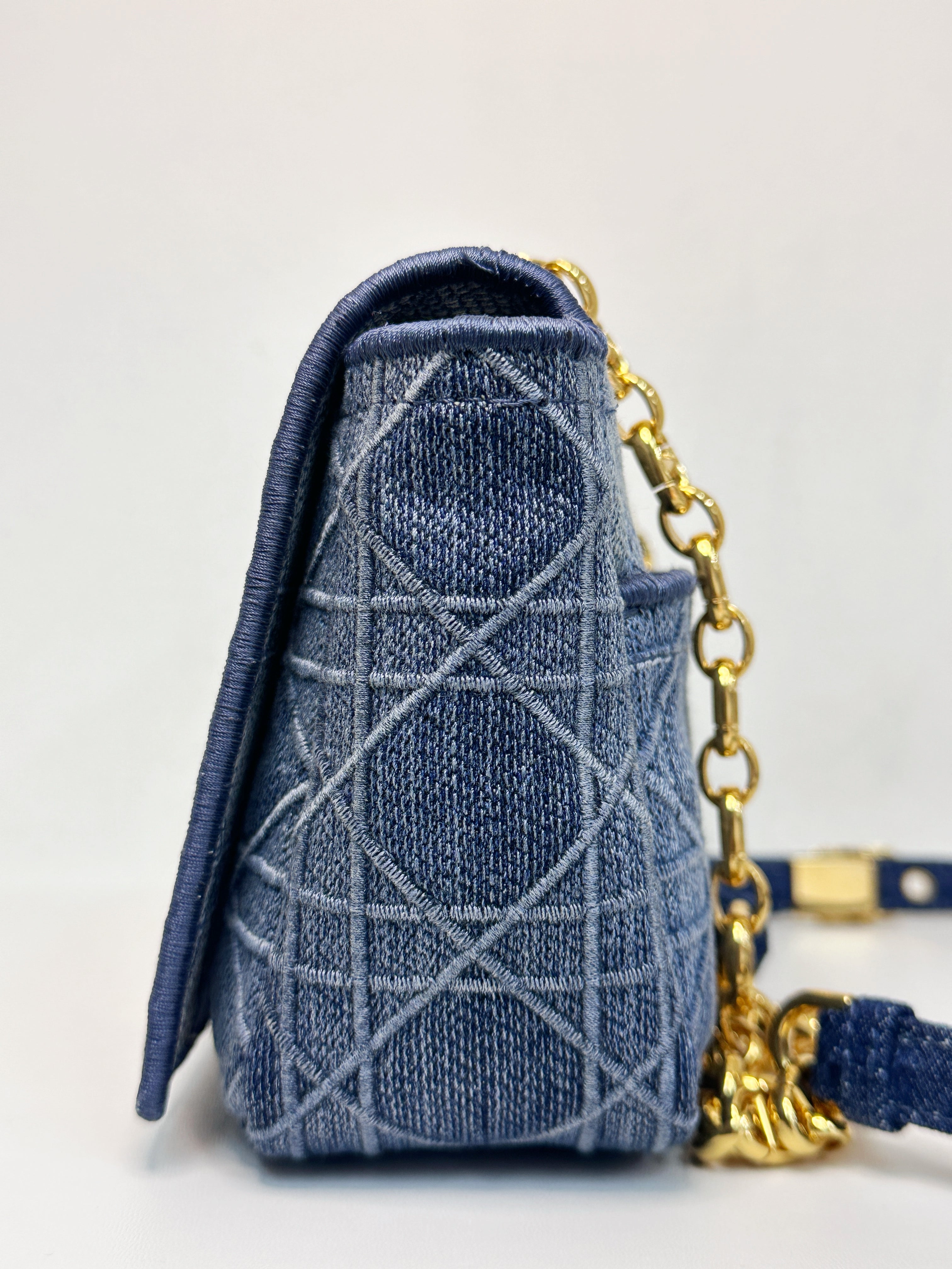 Christian Dior Denim Cannage Small Caro Bag Blue