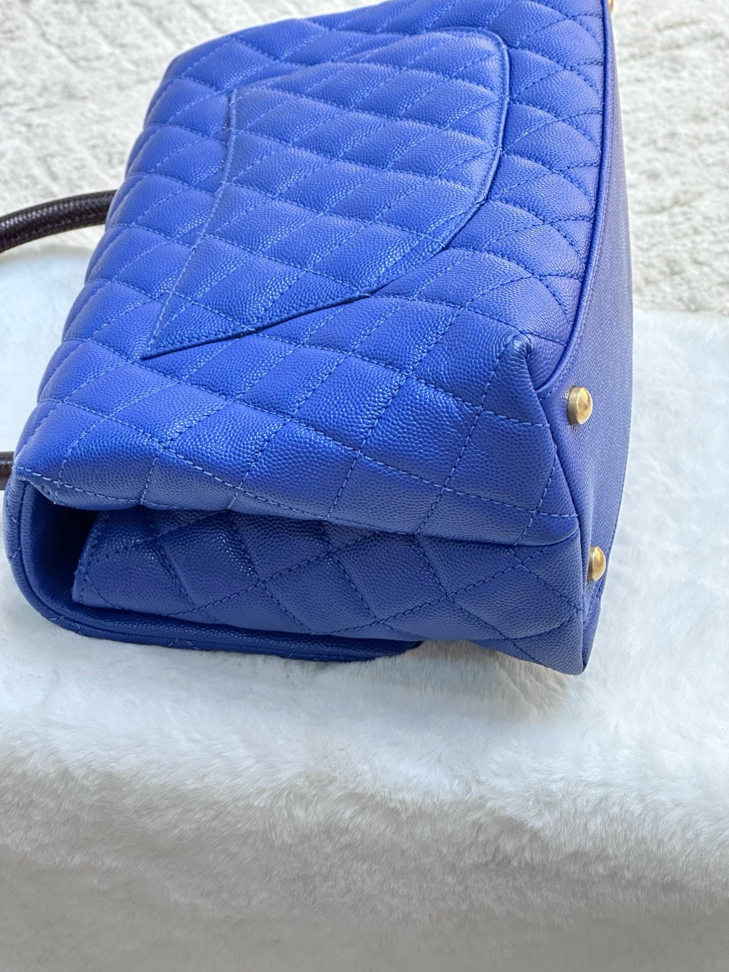 Chanel Medium Caviar Lizard Embossed Quilted Coco Handle Flap Dark Blue