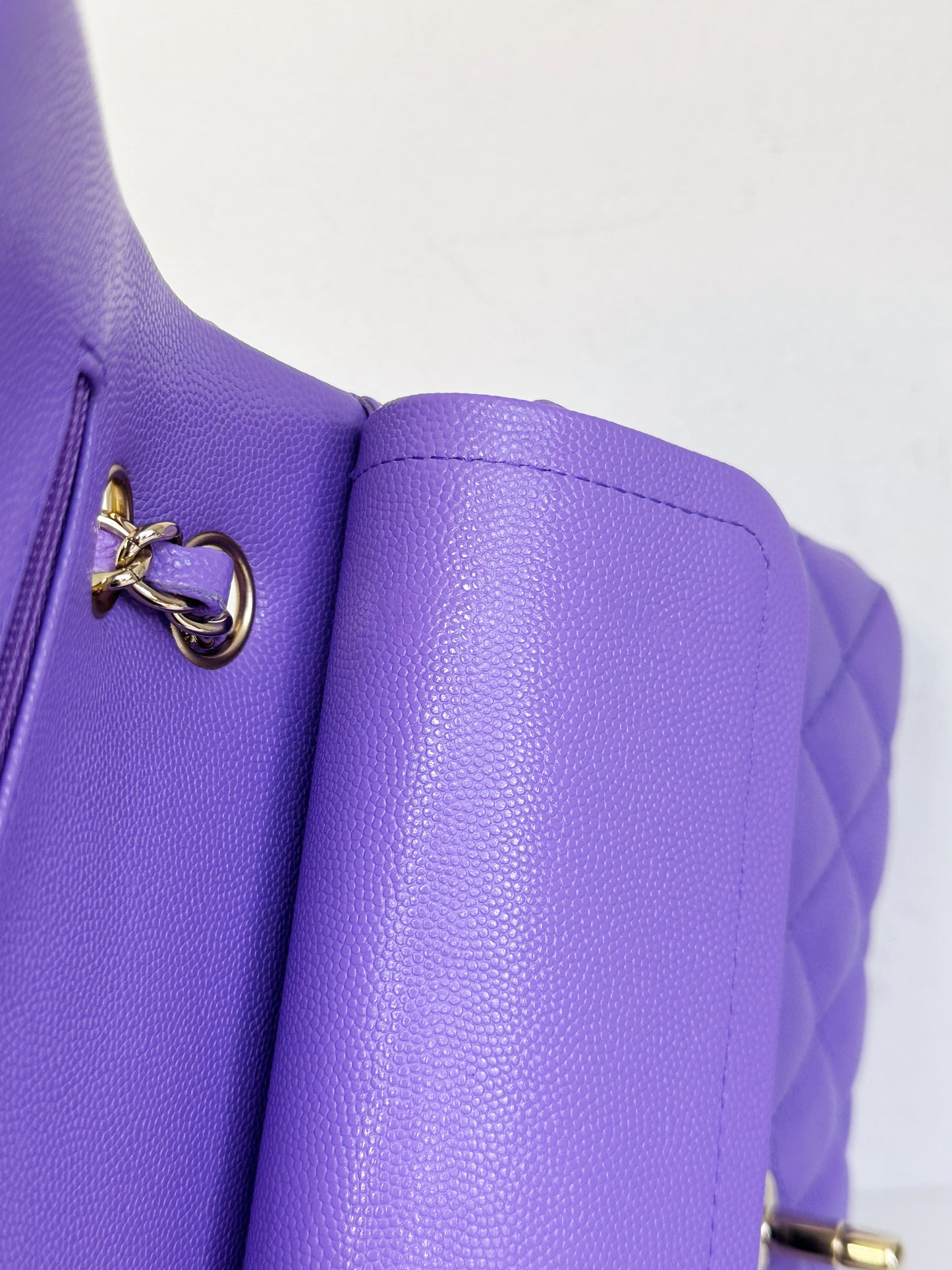 Chanel 20S Small Caviar Classic Quilted Double Flap Bag Purple LGHW 2976 holo card