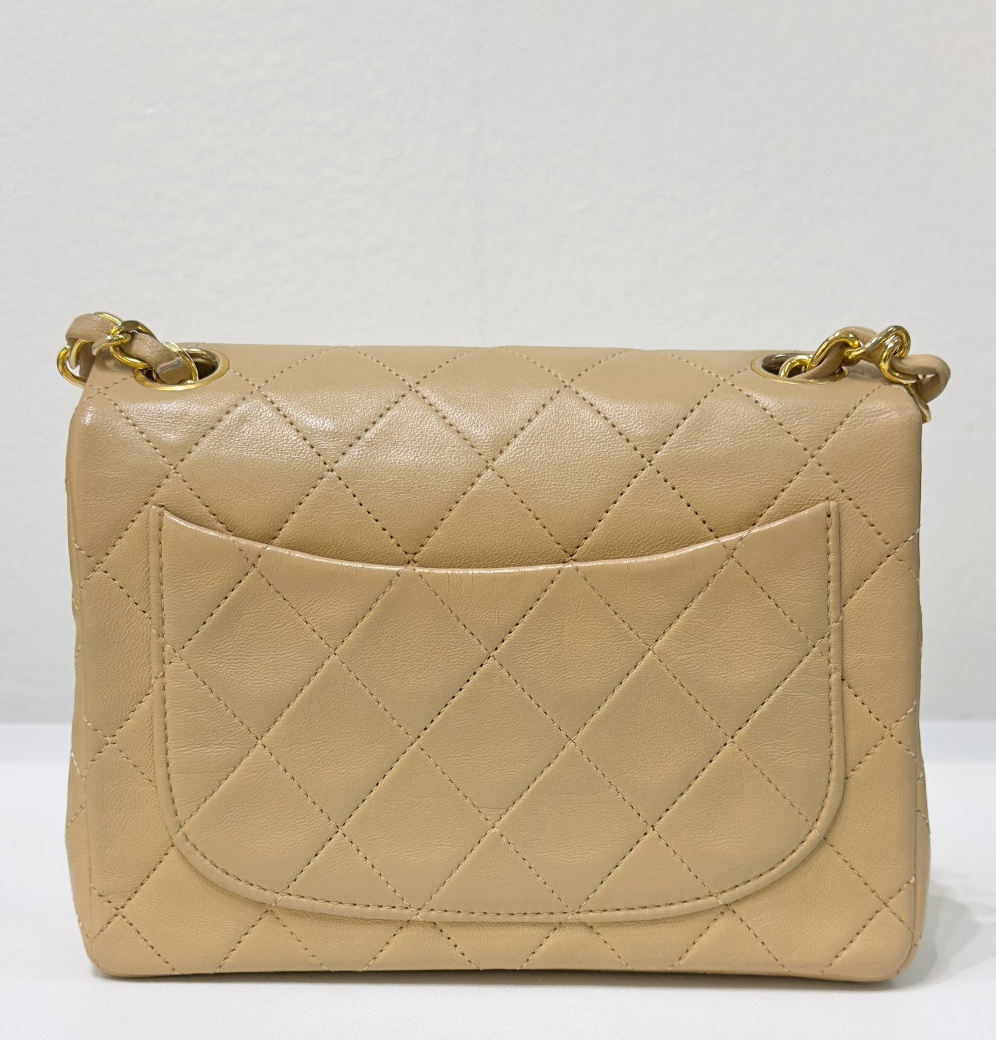 Chanel Mini Square Vintage Lambskin Chain Shoulder Bag Beige