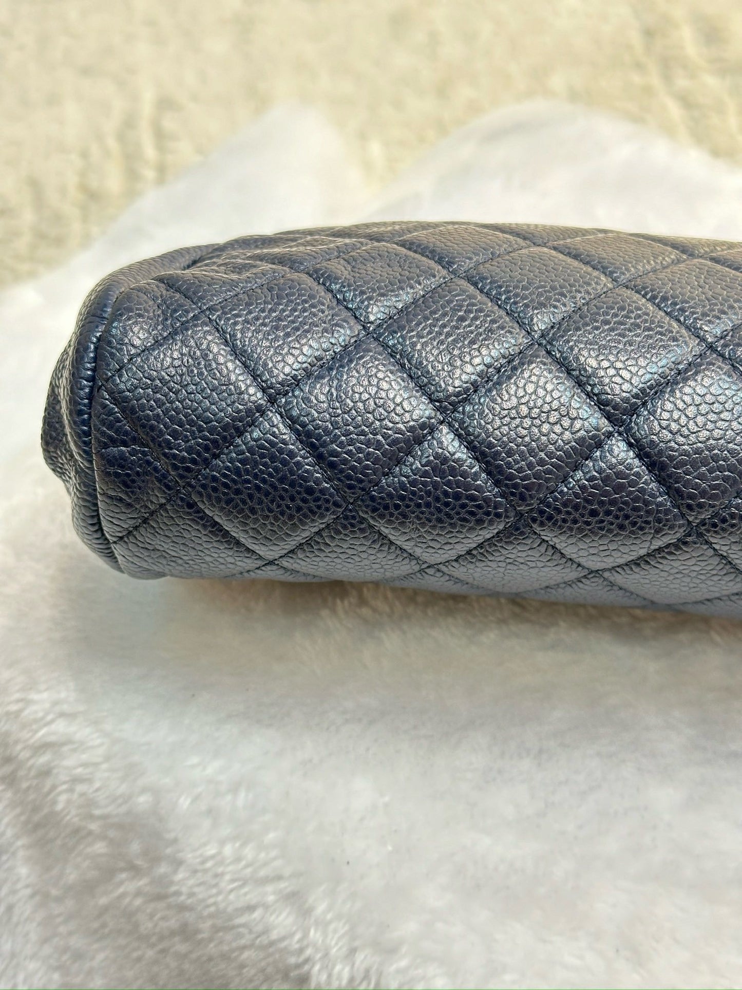 Chanel Quilted Caviar Timeless Clutch Bag Navy Blue SHW