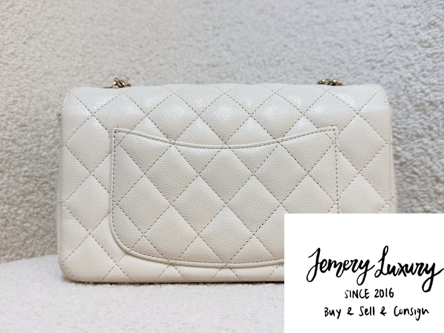 Chanel Mini Rectangular Classic Quilted Caviar Ivory 17C GHW 2383 holo card