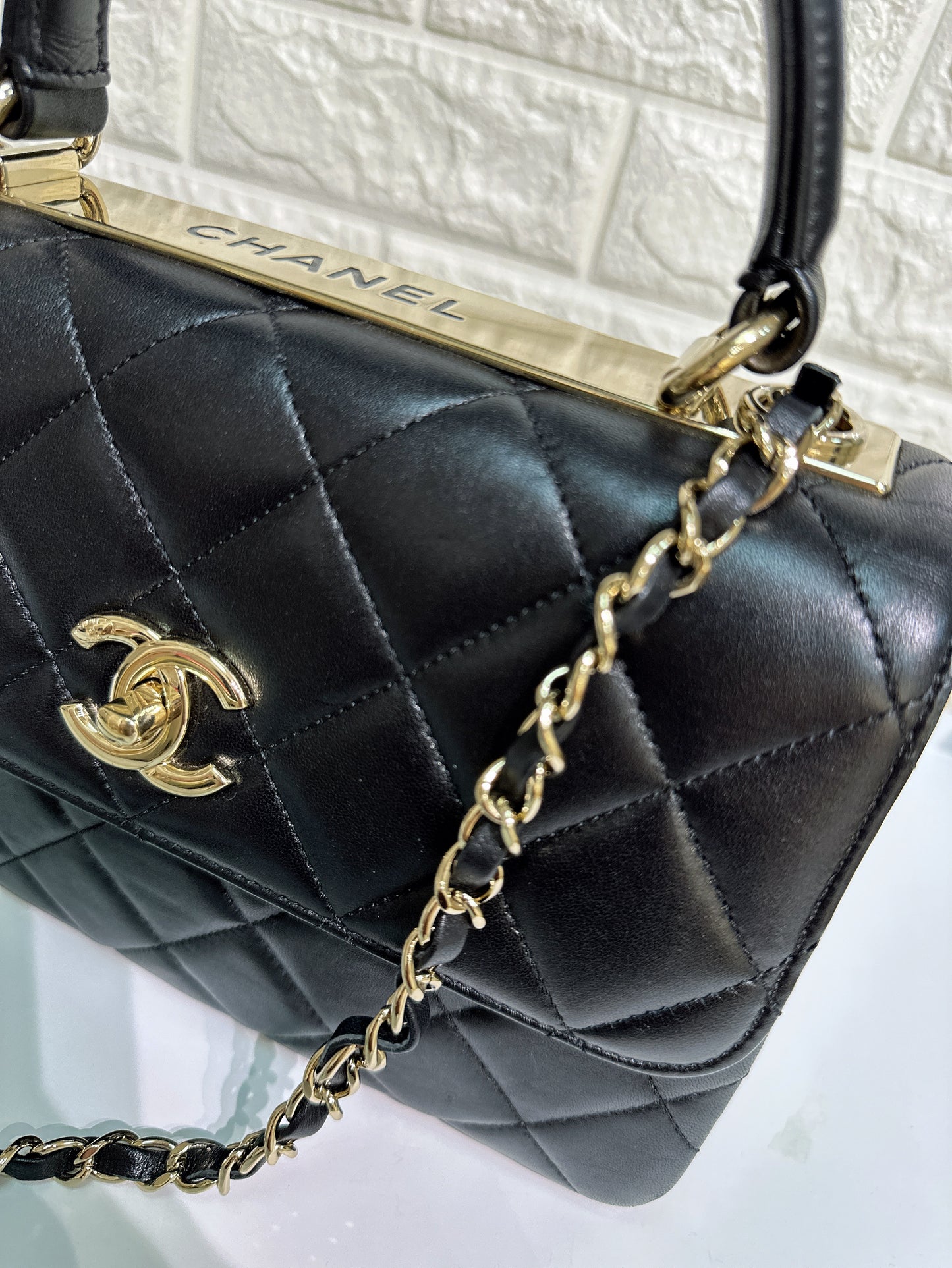 CHANEL Black Small Trendy Flap Bag Microchipped Light Gold Hardware